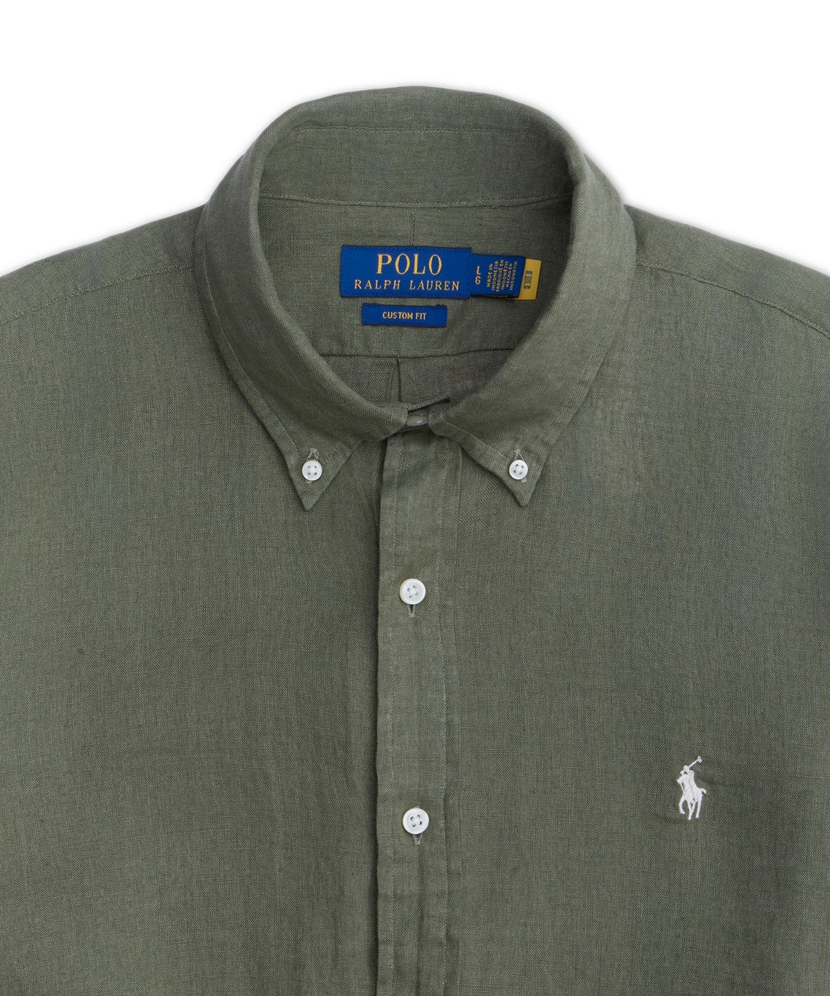 폴로 랄프 로렌(POLO RALPH LAUREN) 커스텀핏 리넨 셔츠-그린
