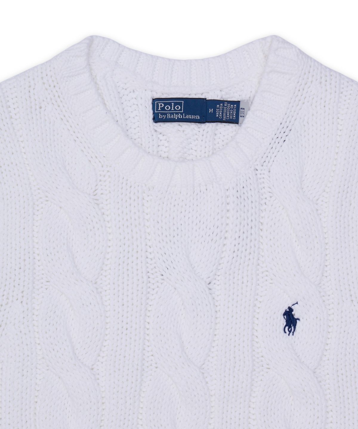 폴로 랄프 로렌(POLO RALPH LAUREN) 케이블 니트 코튼 크롭 베스트-화이트