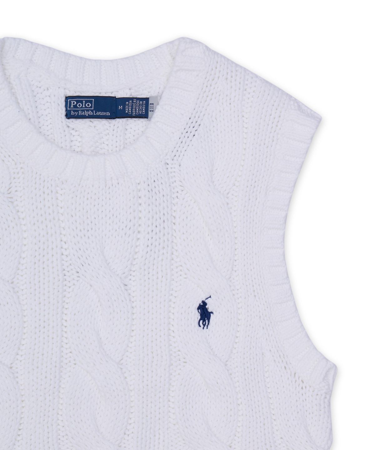 폴로 랄프 로렌(POLO RALPH LAUREN) 케이블 니트 코튼 크롭 베스트-화이트