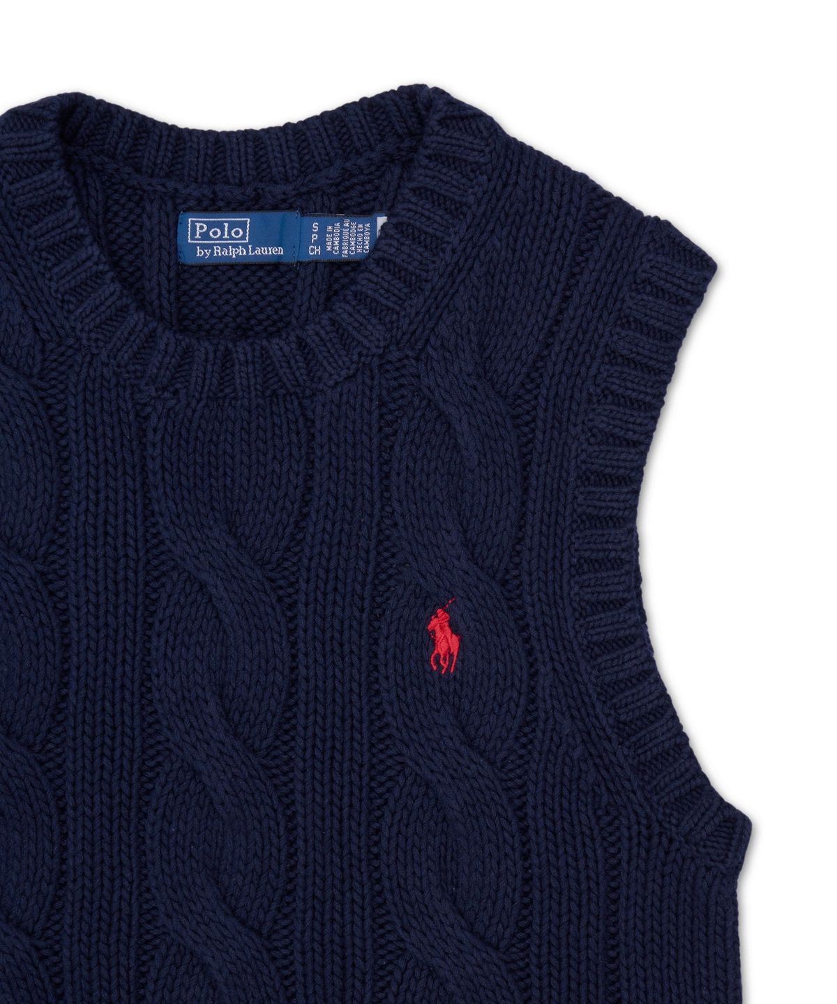 폴로 랄프 로렌(POLO RALPH LAUREN) 케이블 니트 코튼 크롭 베스트-블루