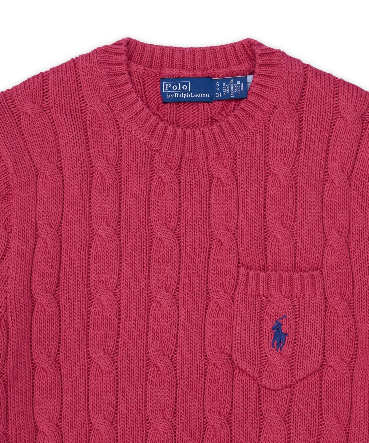 폴로 랄프 로렌(POLO RALPH LAUREN) 케이블 니트 코튼 숏 슬리브 스웨터-다크 레드