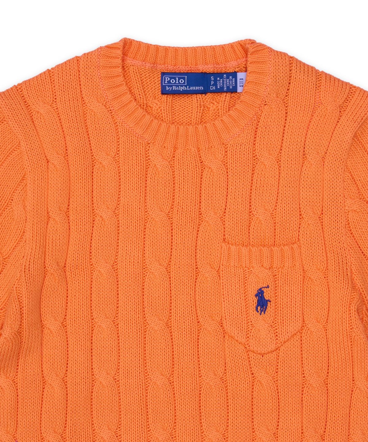 폴로 랄프 로렌(POLO RALPH LAUREN) 케이블 니트 코튼 숏 슬리브 스웨터-오렌지