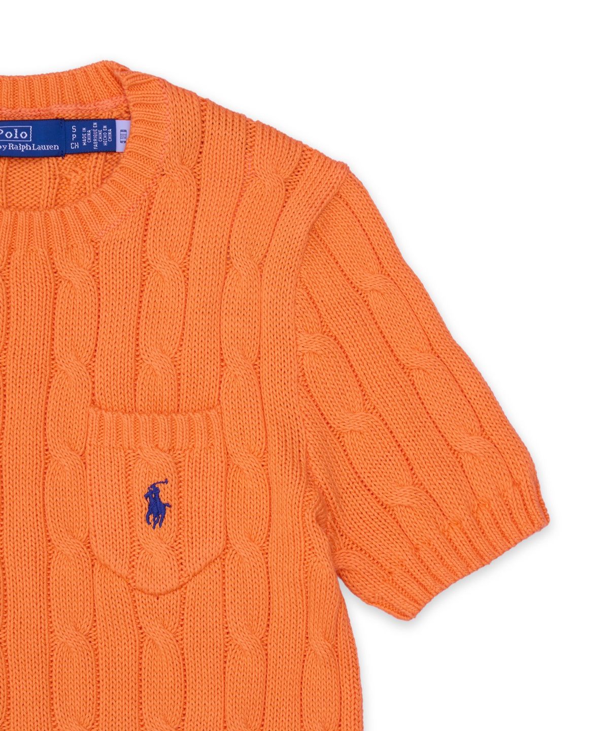 폴로 랄프 로렌(POLO RALPH LAUREN) 케이블 니트 코튼 숏 슬리브 스웨터-오렌지