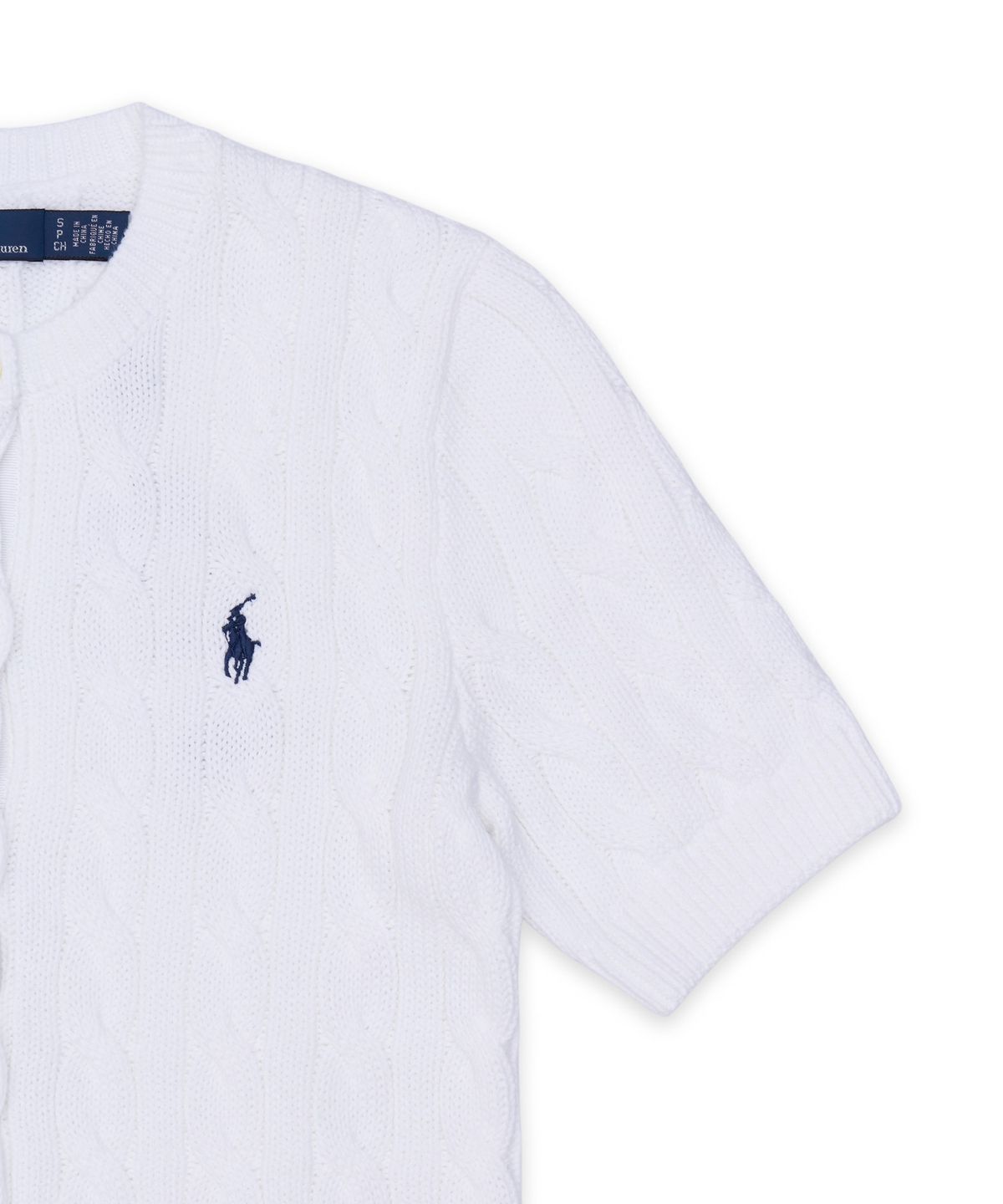 폴로 랄프 로렌(POLO RALPH LAUREN) 케이블 니트 코튼 숏 슬리브 카디건-화이트