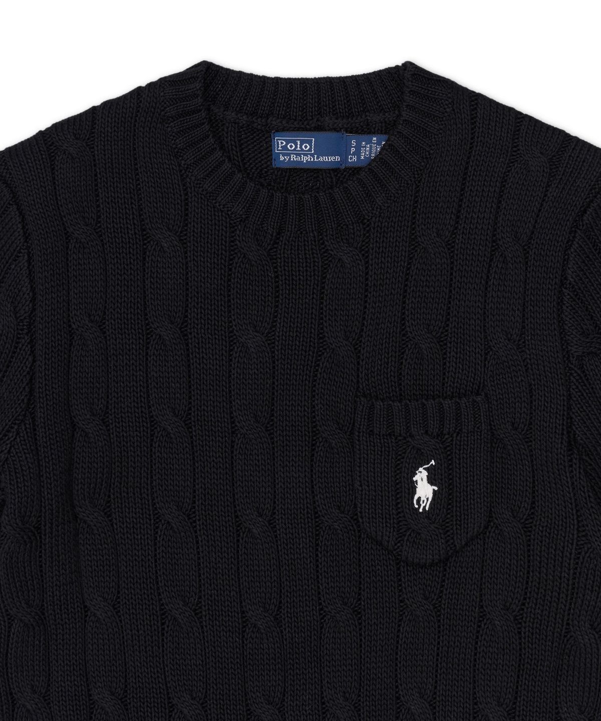 폴로 랄프 로렌(POLO RALPH LAUREN) 케이블 니트 코튼 숏 슬리브 스웨터-블랙