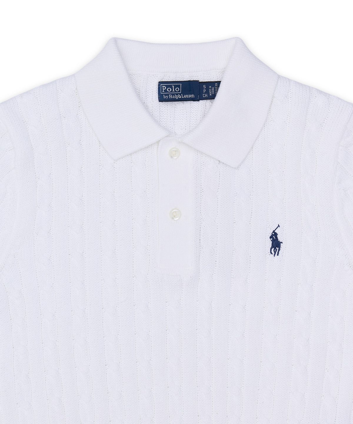 폴로 랄프 로렌(POLO RALPH LAUREN) 케이블 니트 코튼 크롭 폴로 셔츠-화이트