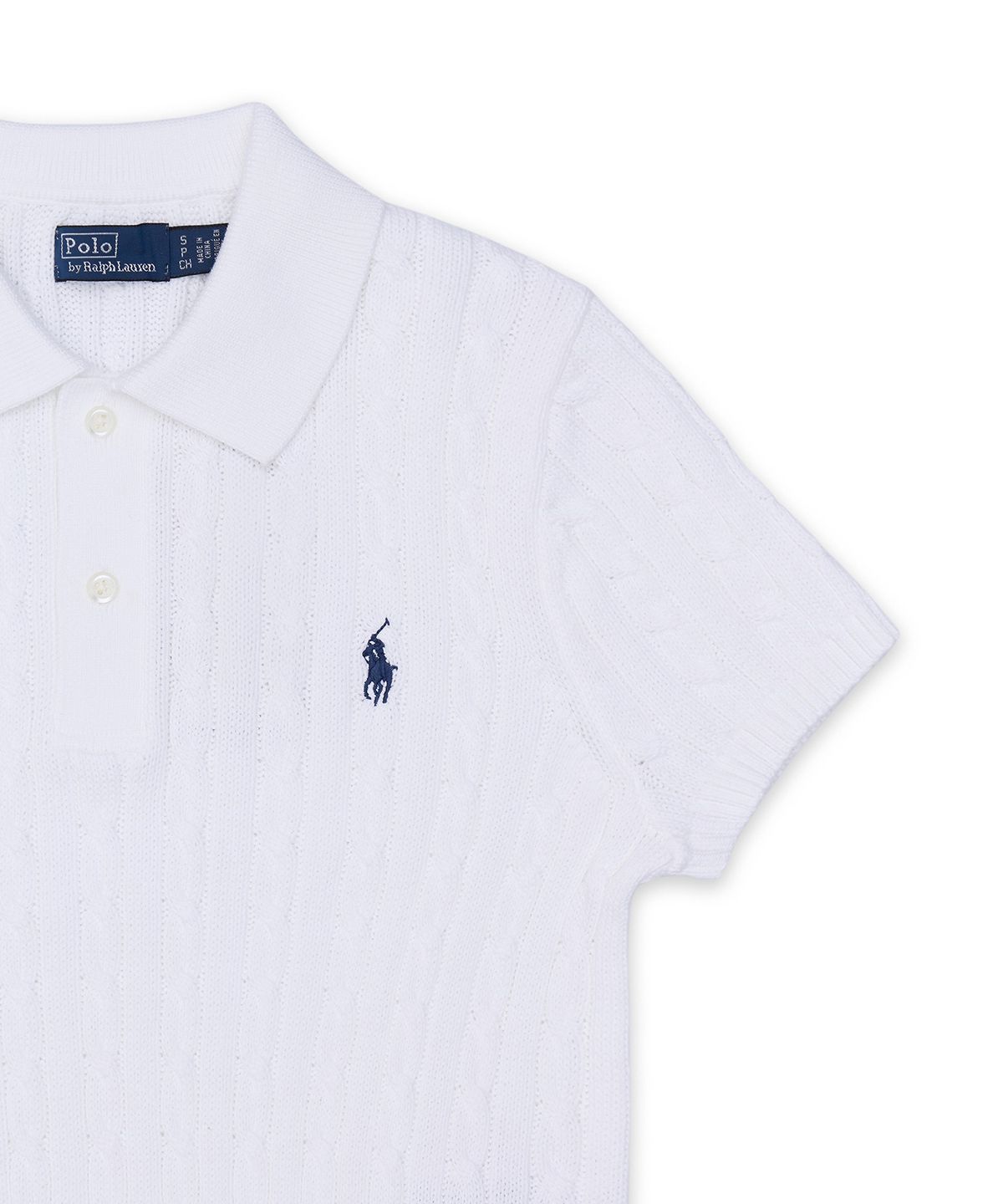 폴로 랄프 로렌(POLO RALPH LAUREN) 케이블 니트 코튼 크롭 폴로 셔츠-화이트