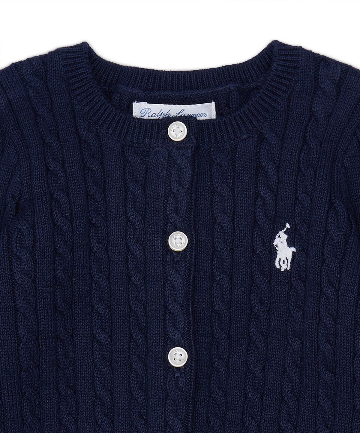 폴로 랄프 로렌 칠드런(POLO RALPH LAUREN CHILDREN) 미니 케이블 코튼 카디건-네이비