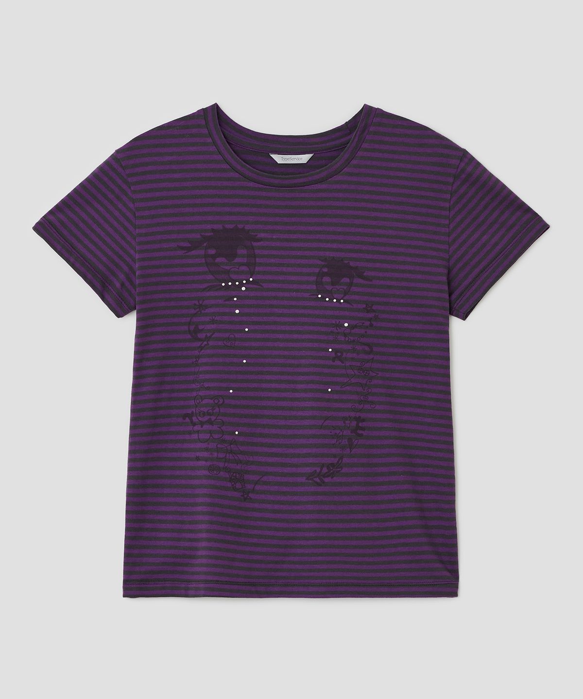 타입서비스(TYPESERVICE) Cry Eyes Stripe Short Sleeve Top [Purple]