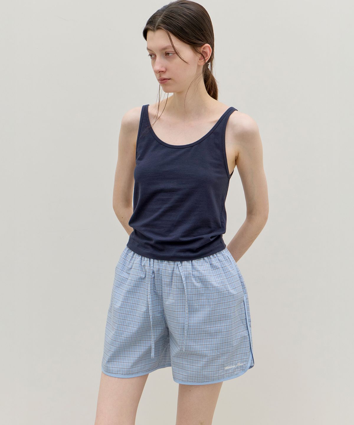 르바(LEVAR) Cotton Binding Trunk Shorts - Blue Check