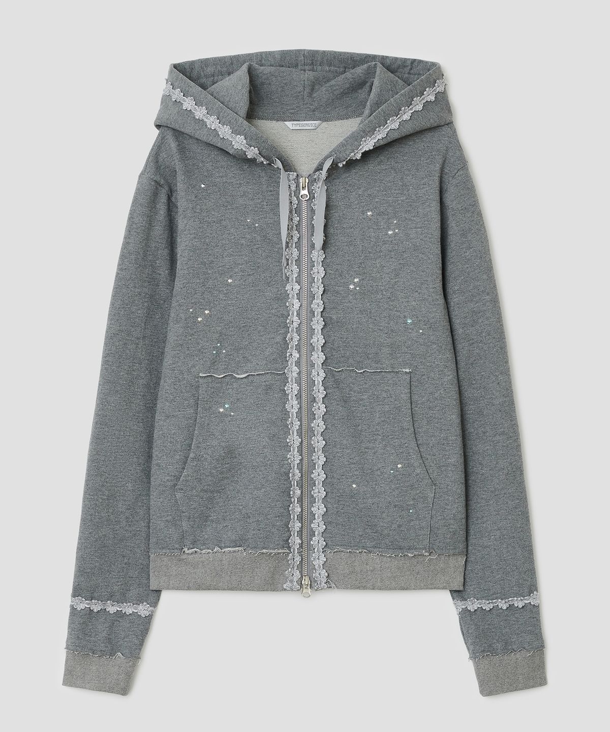 타입서비스(TYPESERVICE) Lace Trim Hotfix Zip Hoodie [Gray]