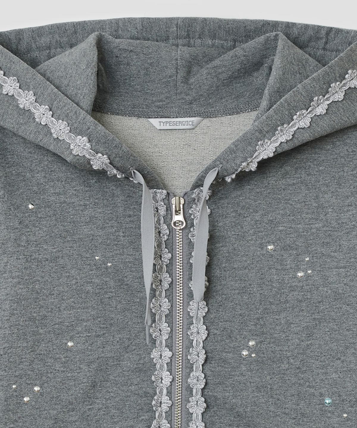 타입서비스(TYPESERVICE) Lace Trim Hotfix Zip Hoodie [Gray]