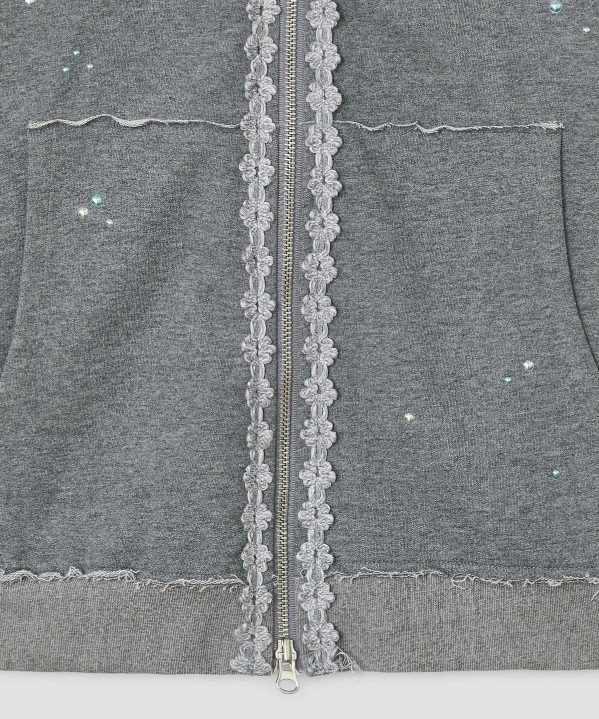 타입서비스(TYPESERVICE) Lace Trim Hotfix Zip Hoodie [Gray]