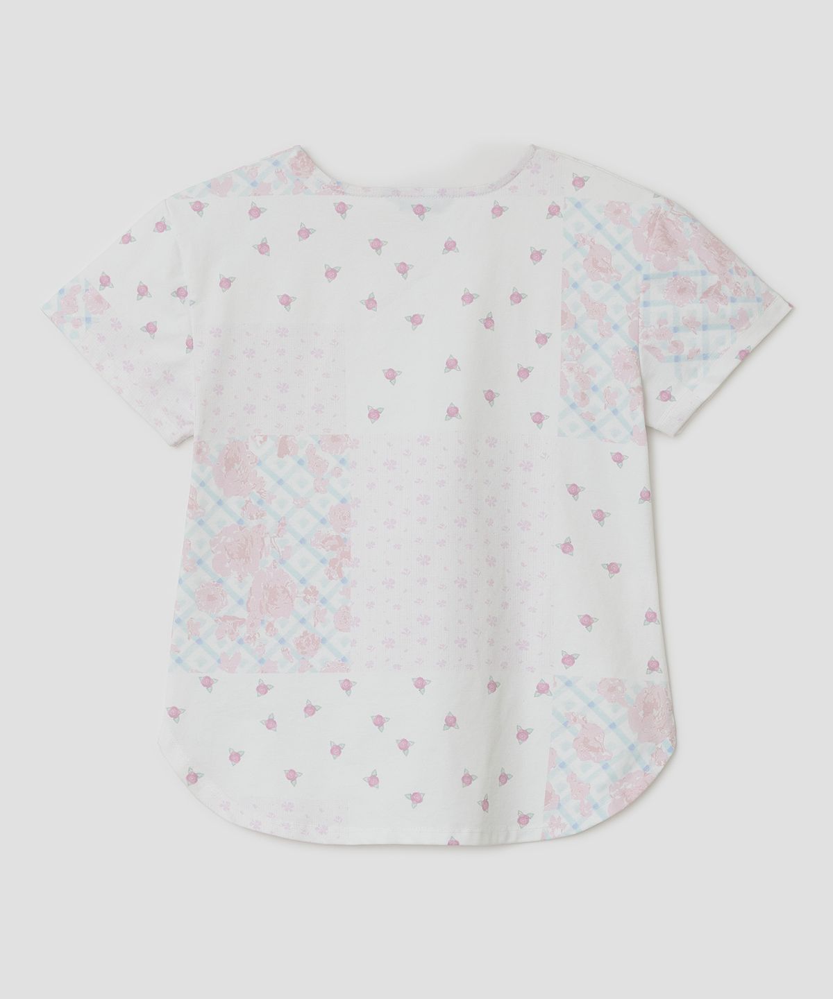타입서비스(TYPESERVICE) Flower Applique Curve Short Sleeve Top [Pink]
