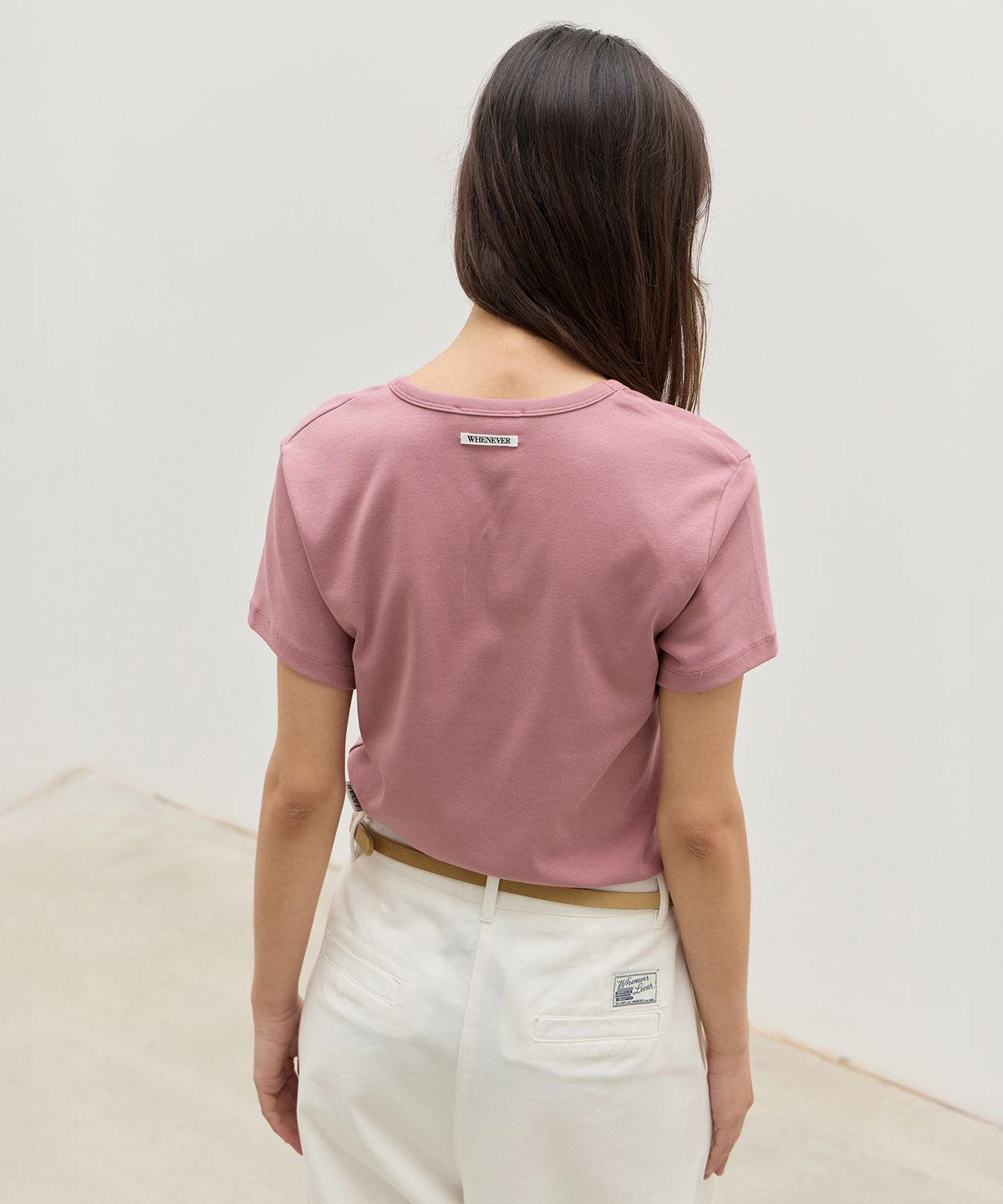 르바(LEVAR) All-day Cotton V-neck T-shirt - Dusty Rose