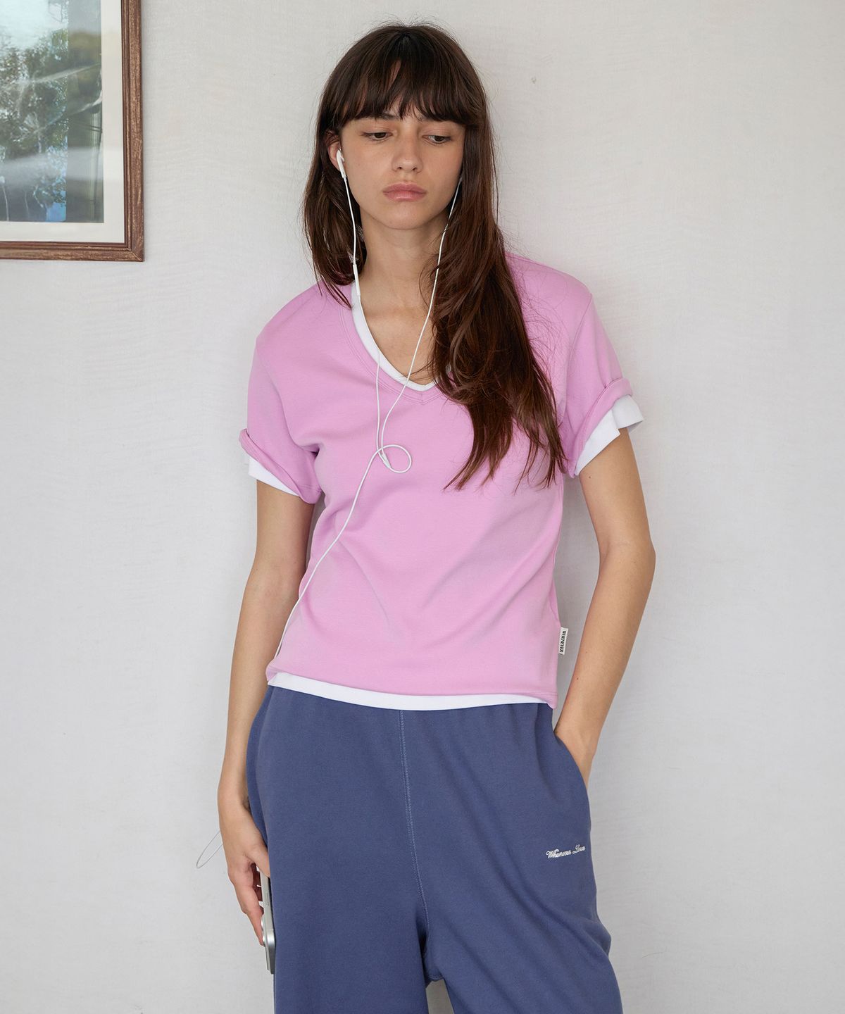 르바(LEVAR) All-day Cotton V-neck T-shirt - Cotton-candy Pink