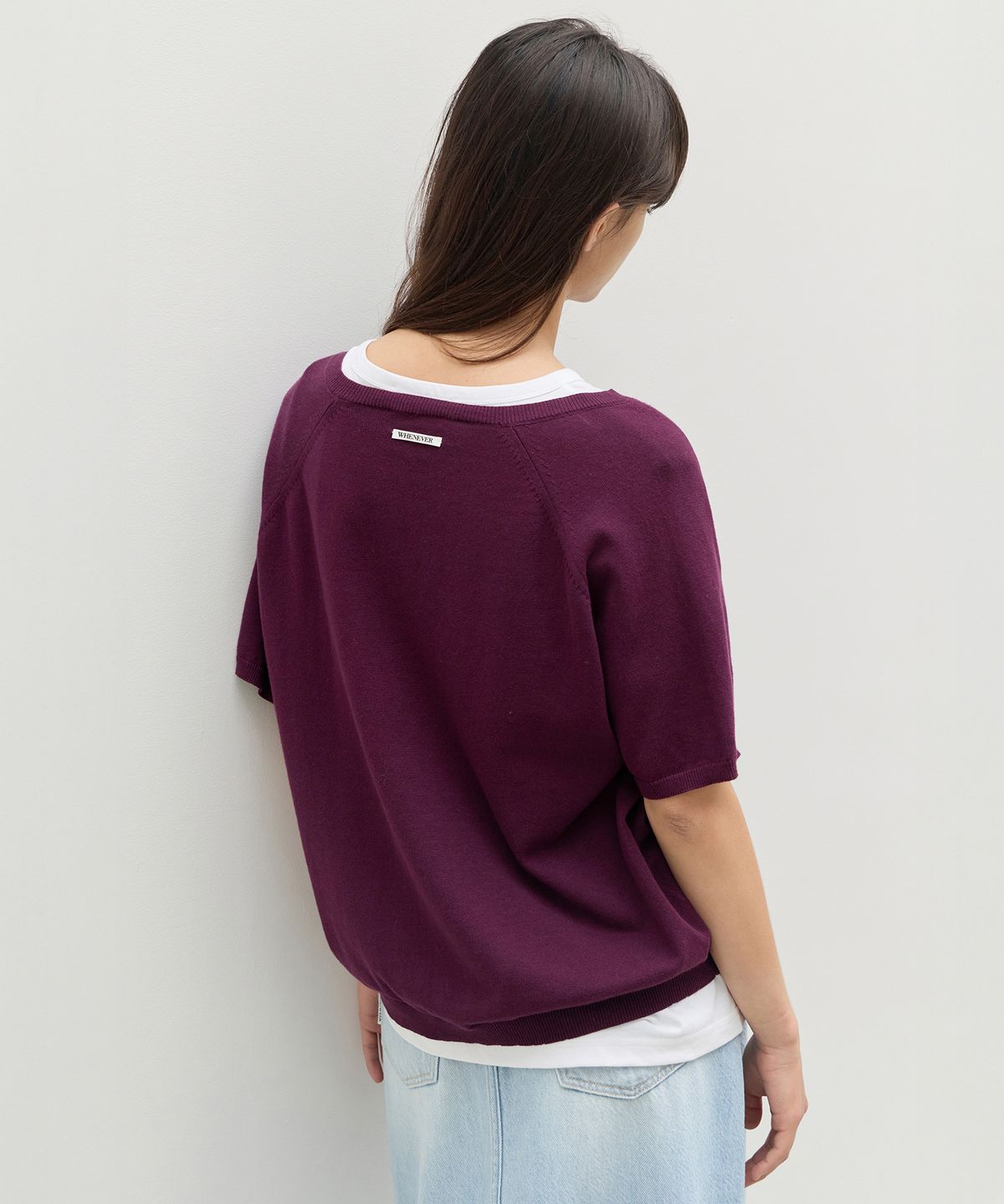 르바(LEVAR) Fresh Cotton V-Neck Knit - Plum