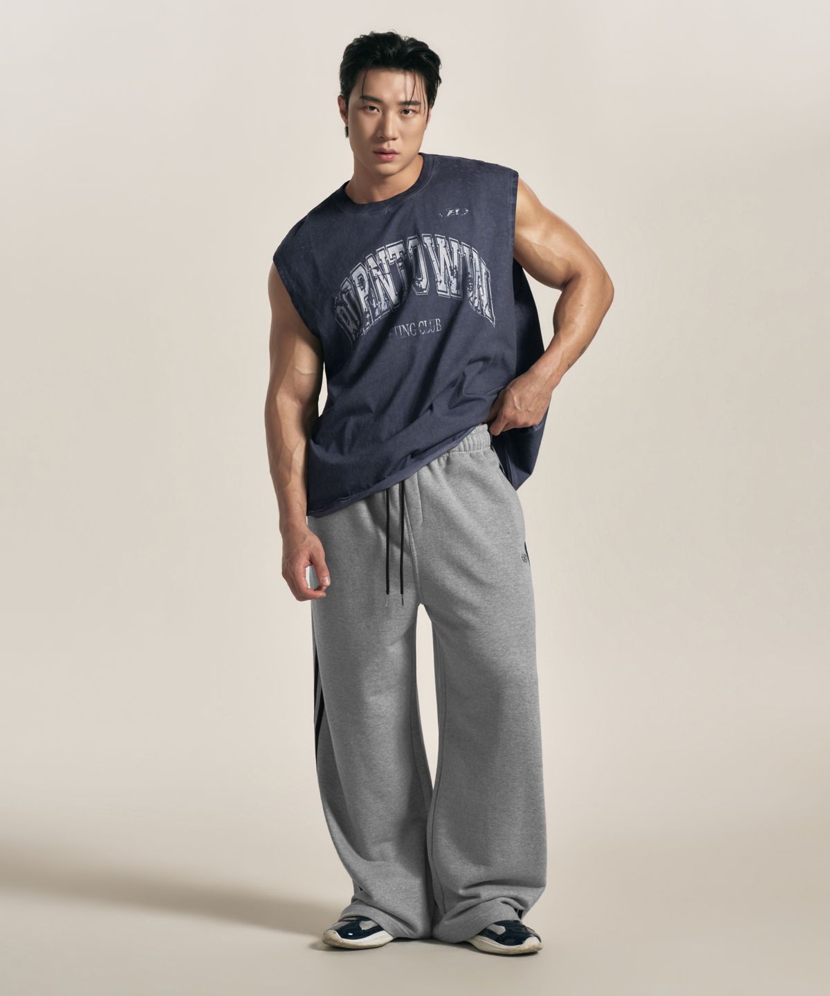 본투윈(BORN TO WIN) CRACK LOGO GARMENT DYED SLEEVELESS [NAVY]