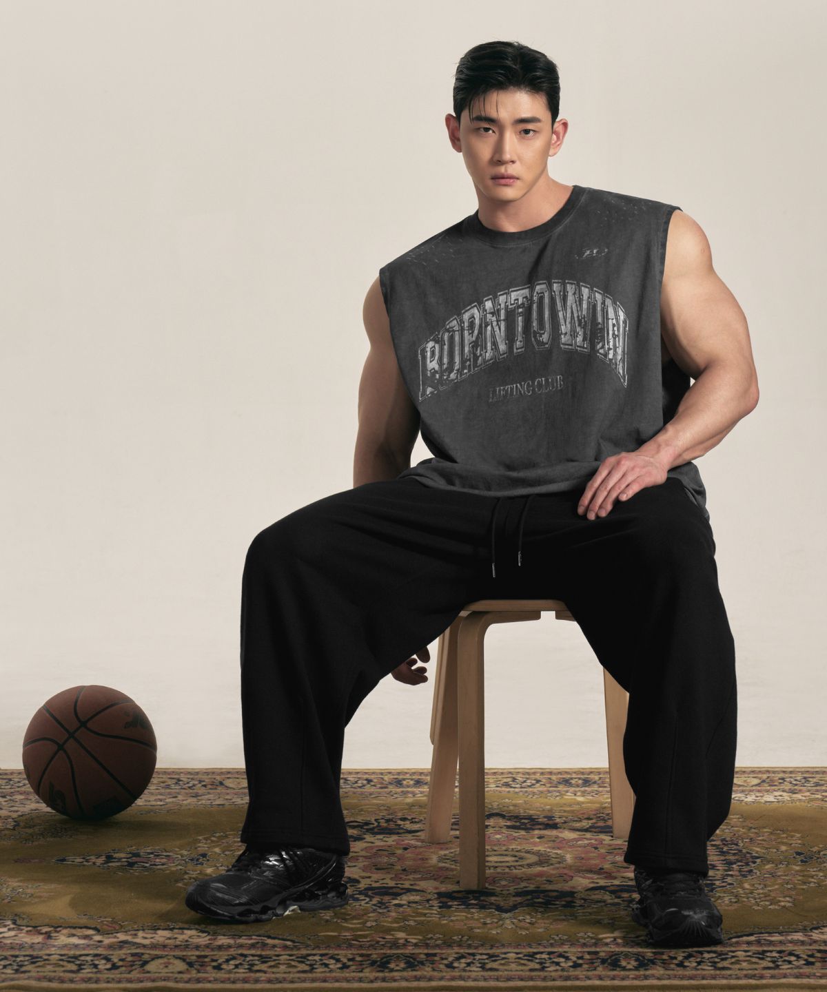 본투윈(BORN TO WIN) CRACK LOGO GARMENT DYED SLEEVELESS [CHARCOAL]