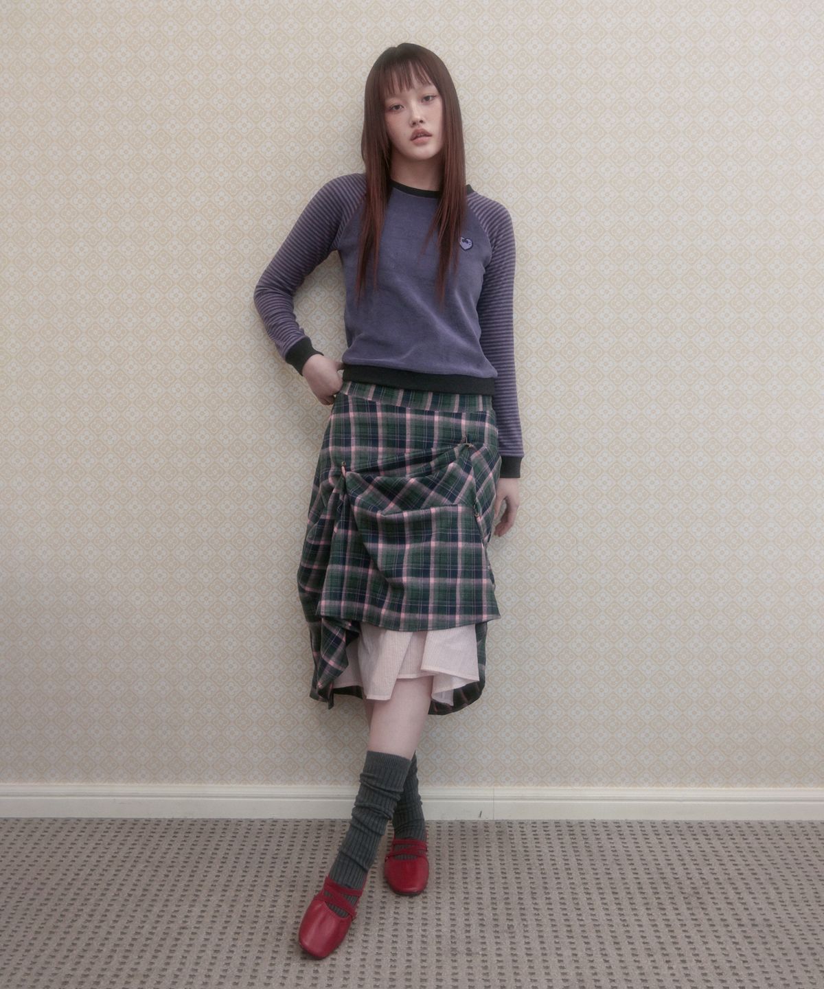 아이이이아이(IEEI) 핀업 체크 레이어드 스커트