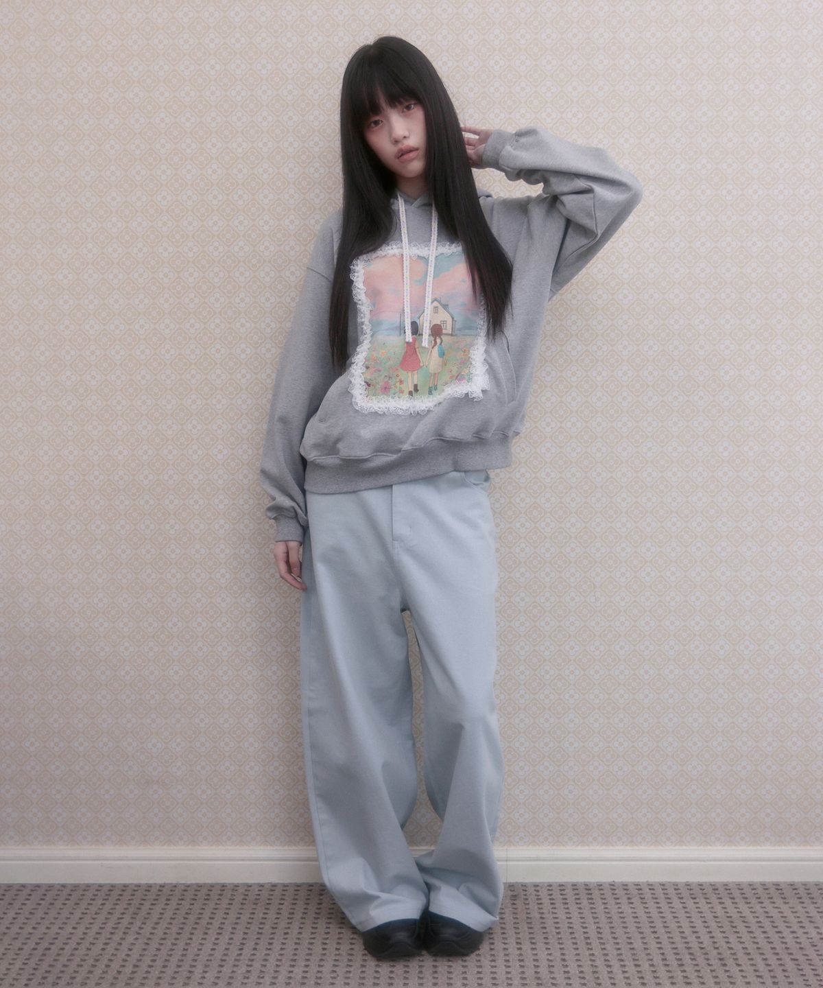 아이이이아이(IEEI) 심볼 패치 벌룬 핏 와이드 팬츠_스카이블루