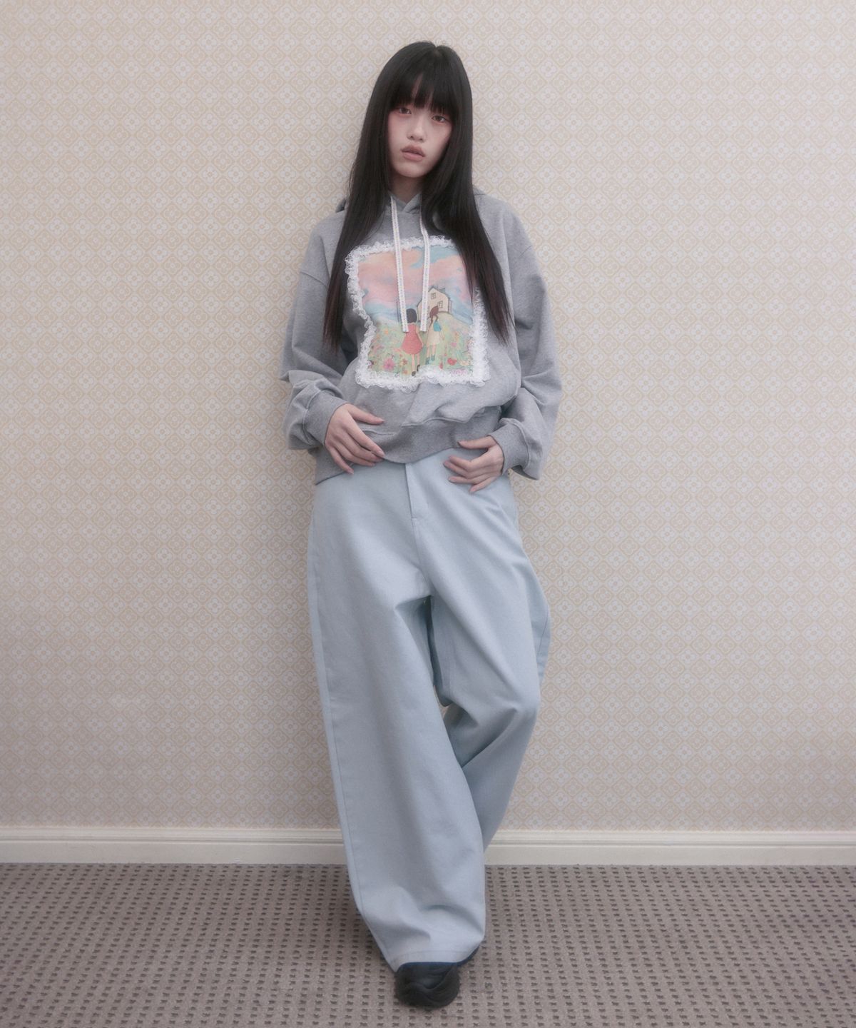 아이이이아이(IEEI) 심볼 패치 벌룬 핏 와이드 팬츠_스카이블루