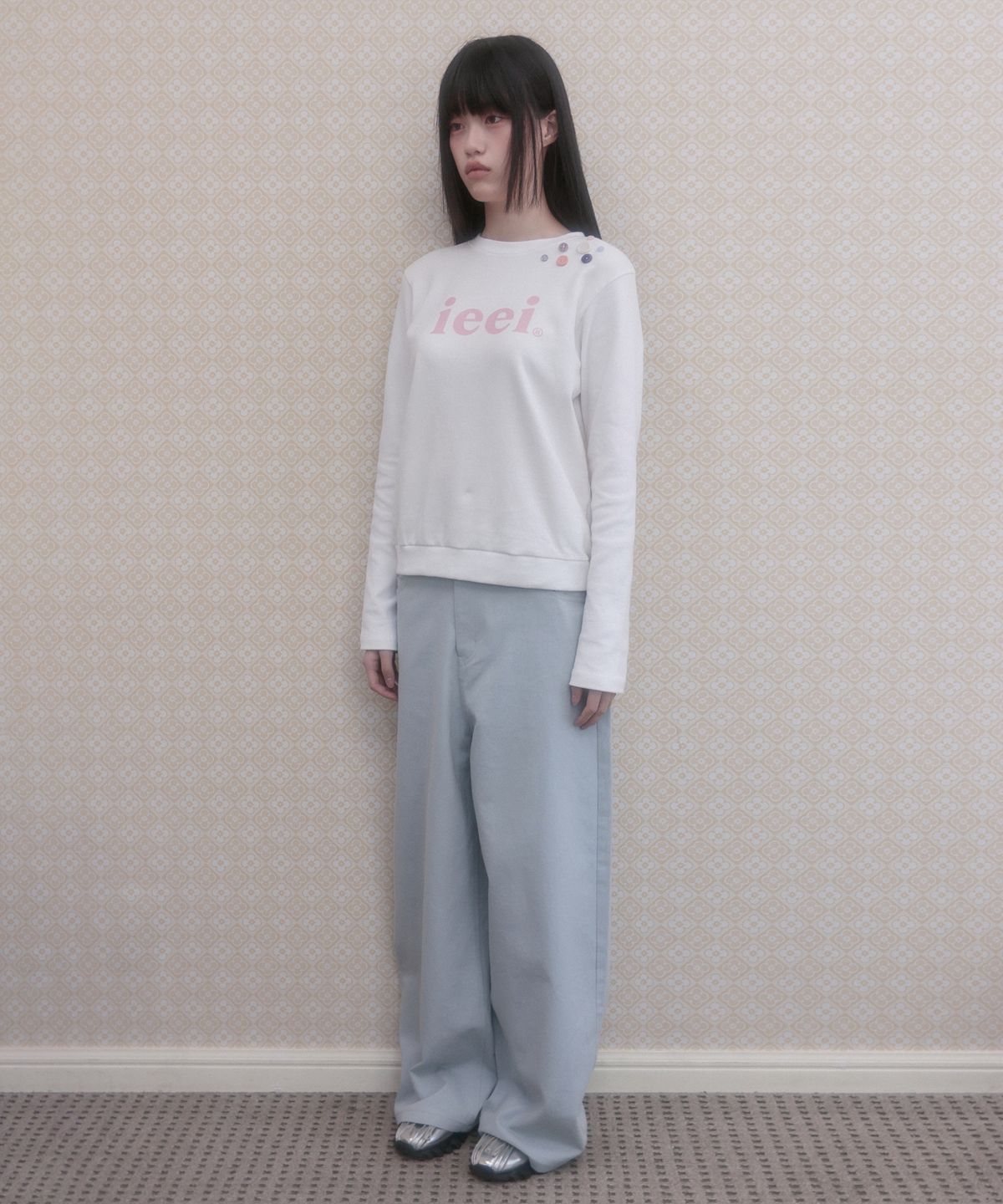 아이이이아이(IEEI) 심볼 패치 벌룬 핏 와이드 팬츠_스카이블루