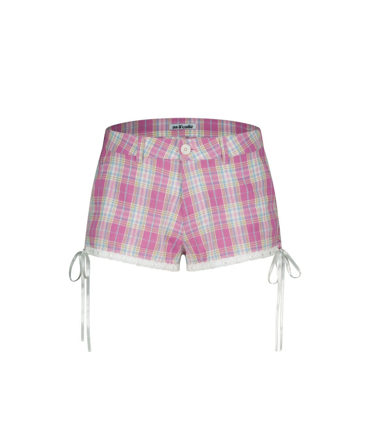 에즈이프 캘리(ASIF CALIE) LACE TRIM LOW-RISE CHECK SHORTS PINK