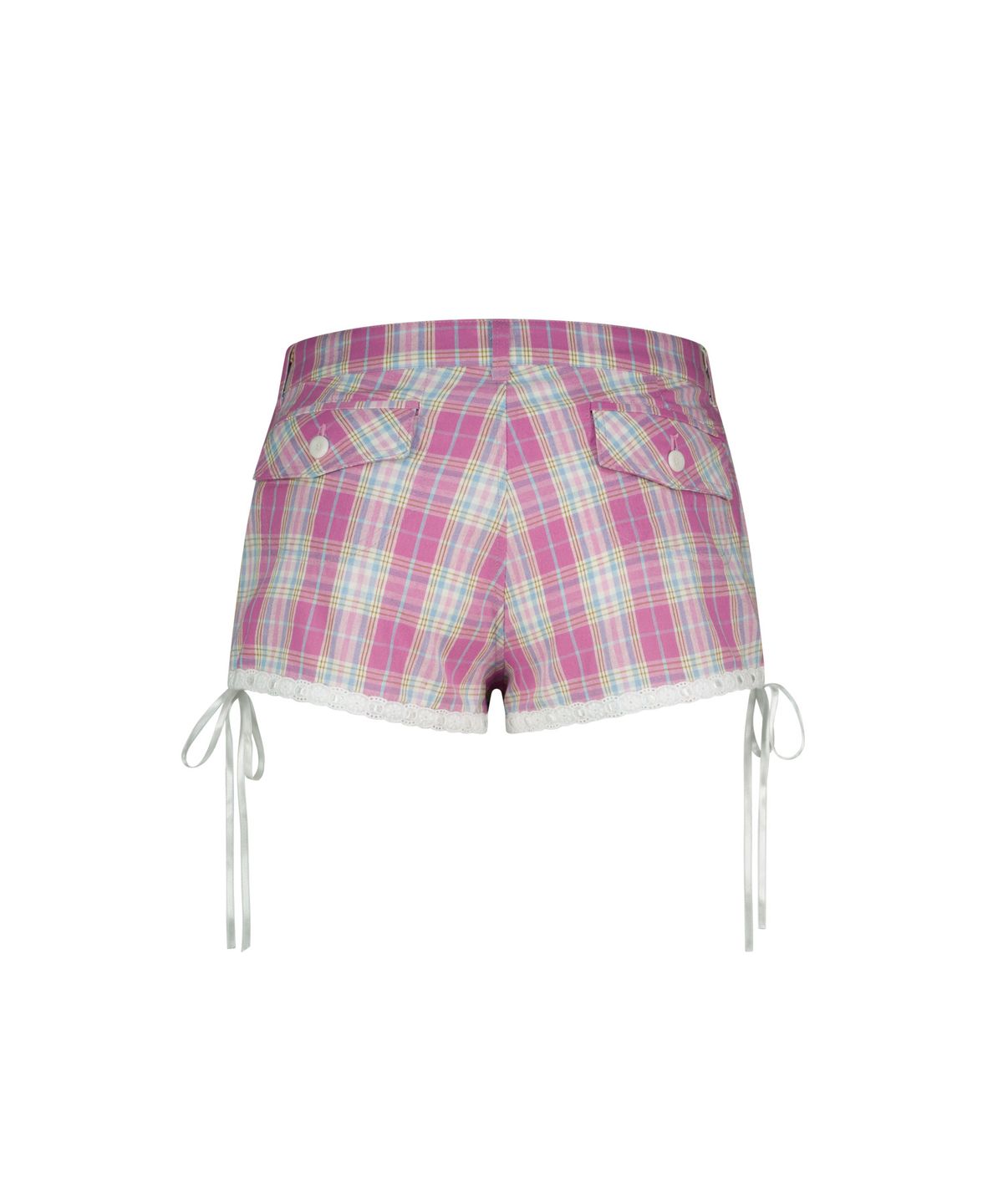 에즈이프 캘리(ASIF CALIE) LACE TRIM LOW-RISE CHECK SHORTS PINK