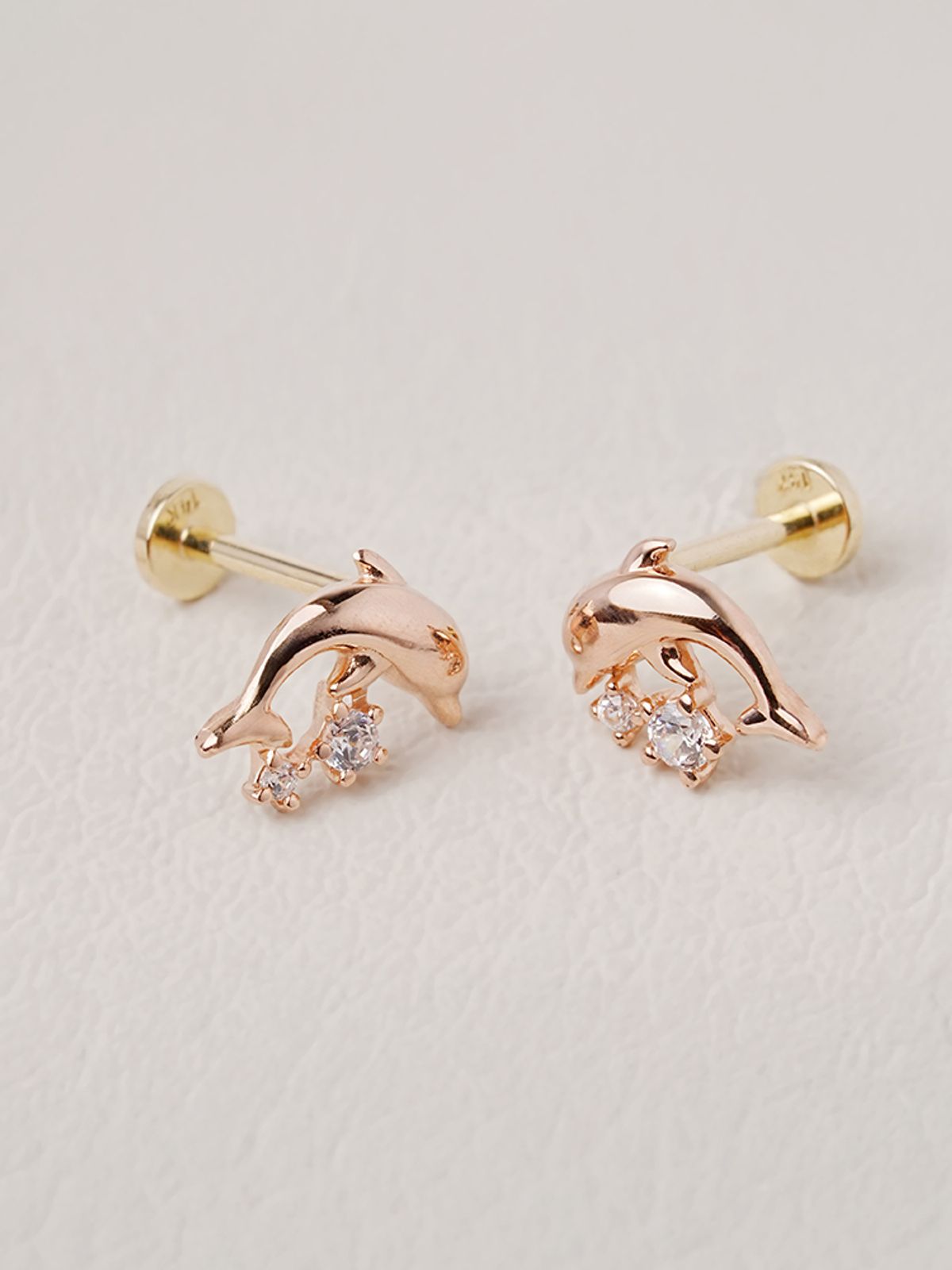 미니멀피어싱(MINIMALPIERCING) [0.8mm] 14K 인터널 미니 큐빅 돌고래 라블렛 피어싱 귀걸이