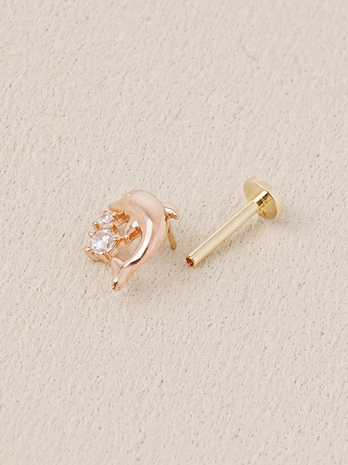 미니멀피어싱(MINIMALPIERCING) [0.8mm] 14K 인터널 미니 큐빅 돌고래 라블렛 피어싱 귀걸이
