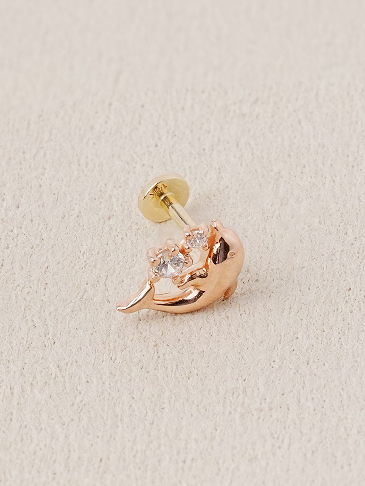 미니멀피어싱(MINIMALPIERCING) [0.8mm] 14K 인터널 미니 큐빅 돌고래 라블렛 피어싱 귀걸이
