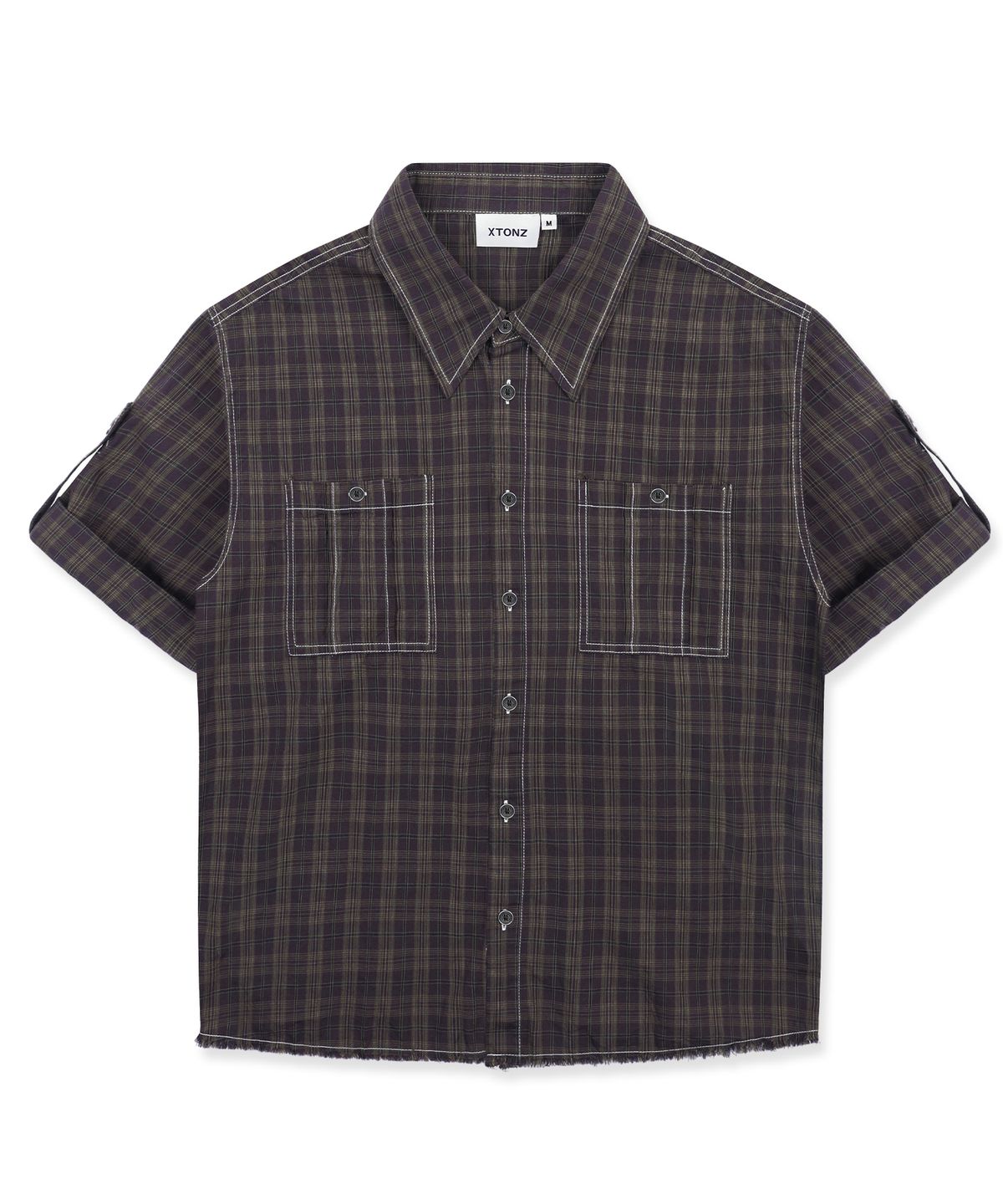 엑스톤즈(XTONZ) XTS045 러기드 크롭 체크 셔츠 (PURPLE/BROWN)