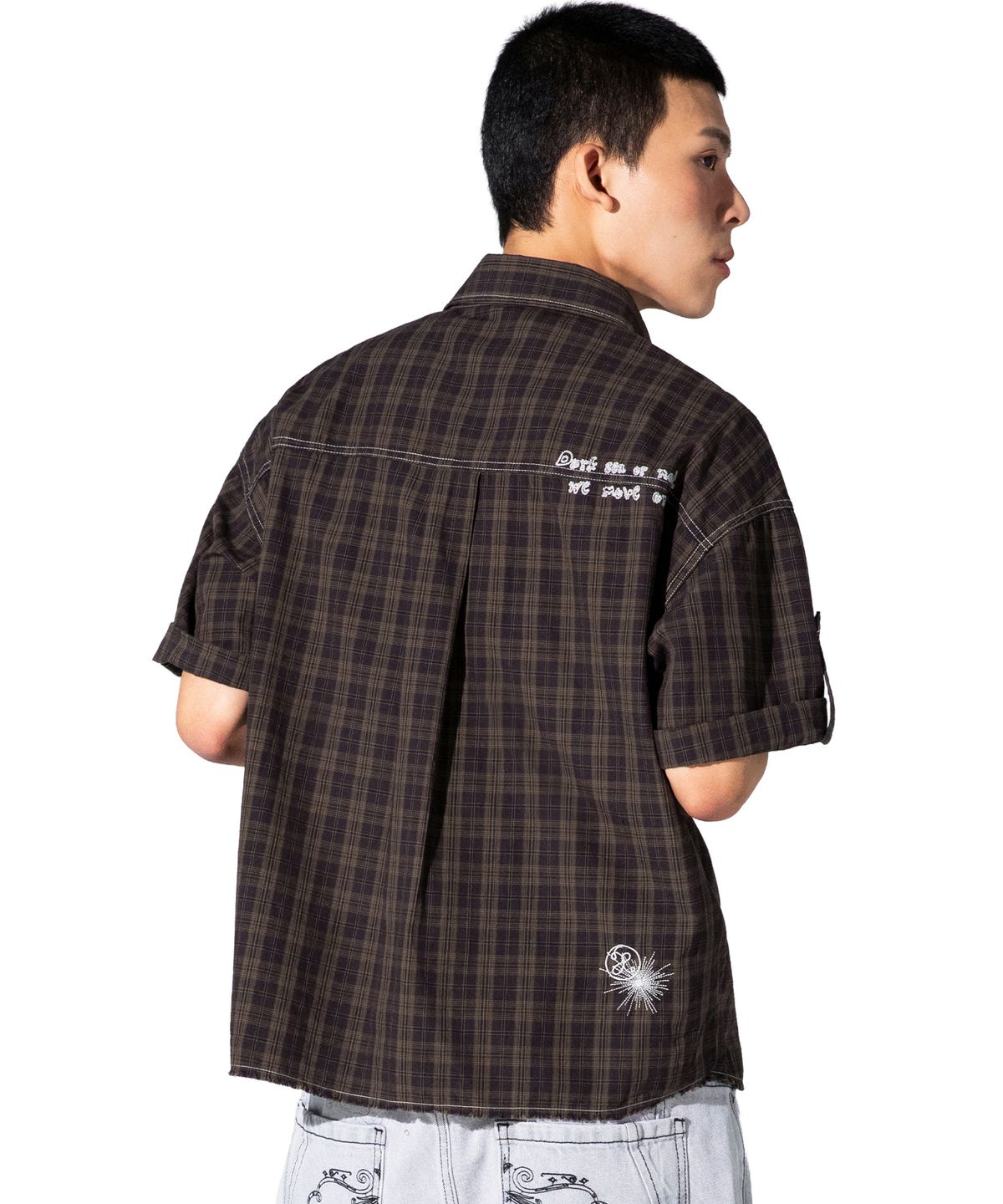 엑스톤즈(XTONZ) XTS045 러기드 크롭 체크 셔츠 (PURPLE/BROWN)