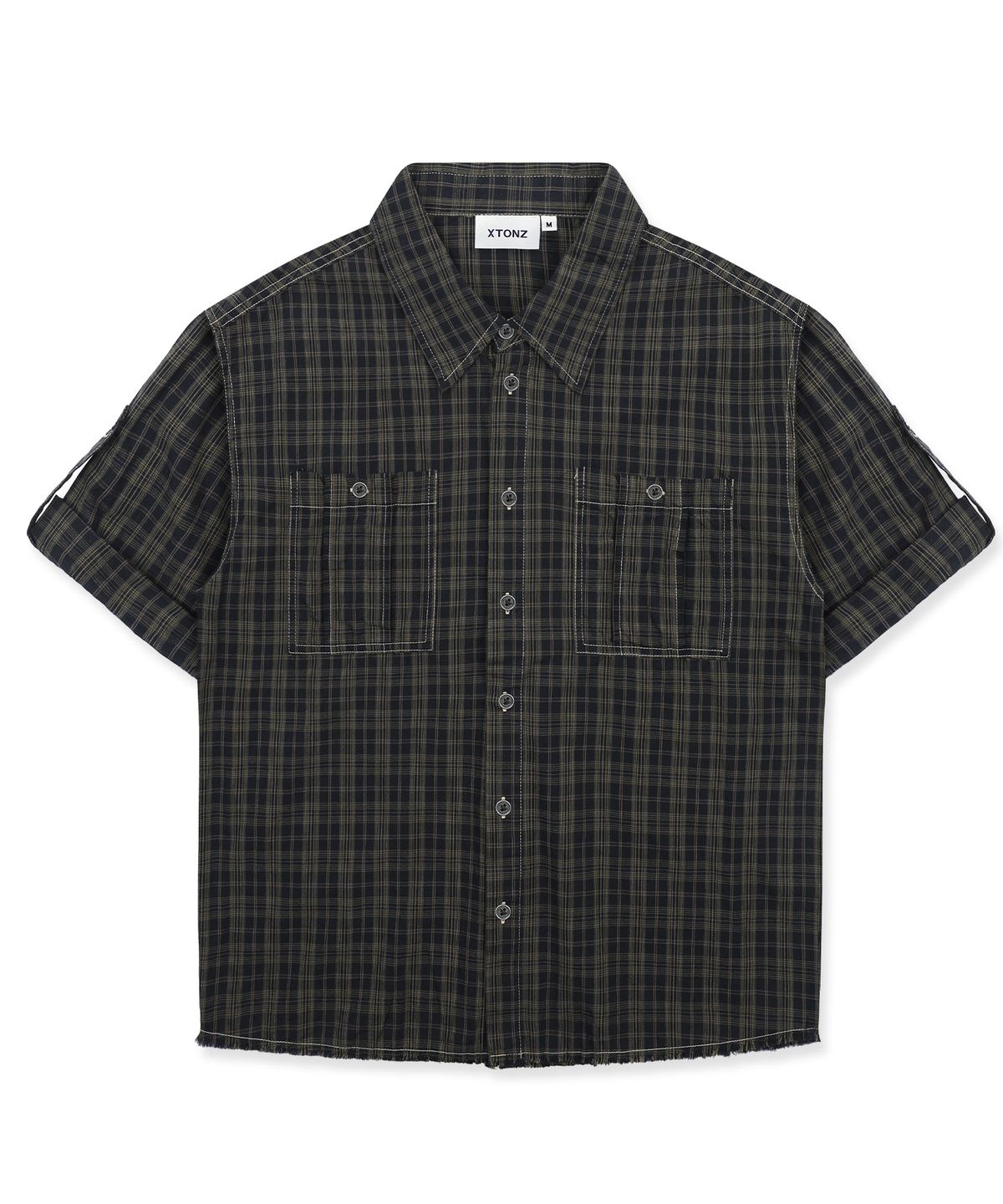 엑스톤즈(XTONZ) XTS045 러기드 크롭 체크 셔츠 (BLACK)