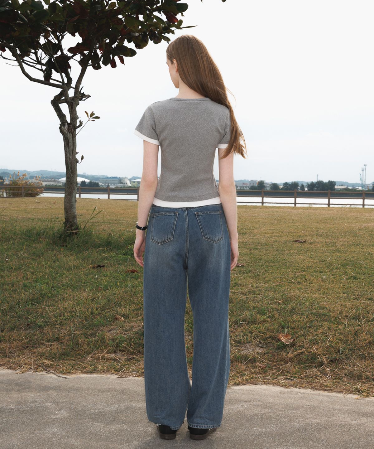 드헤베(DEHEVE) Layered Eyelet T-Shirt [Gray]