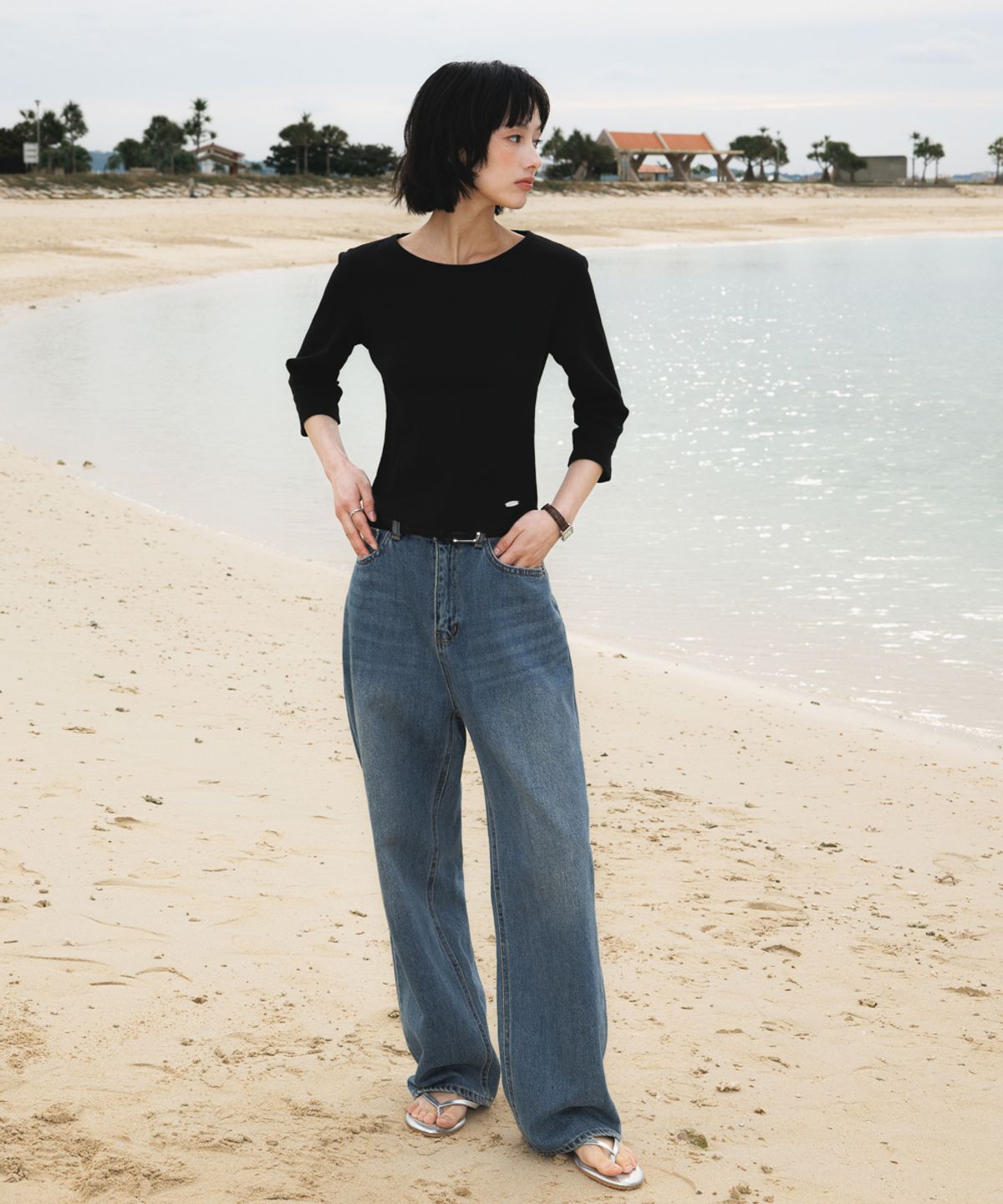 드헤베(DEHEVE) Basic Waffle T-Shirt [Black]