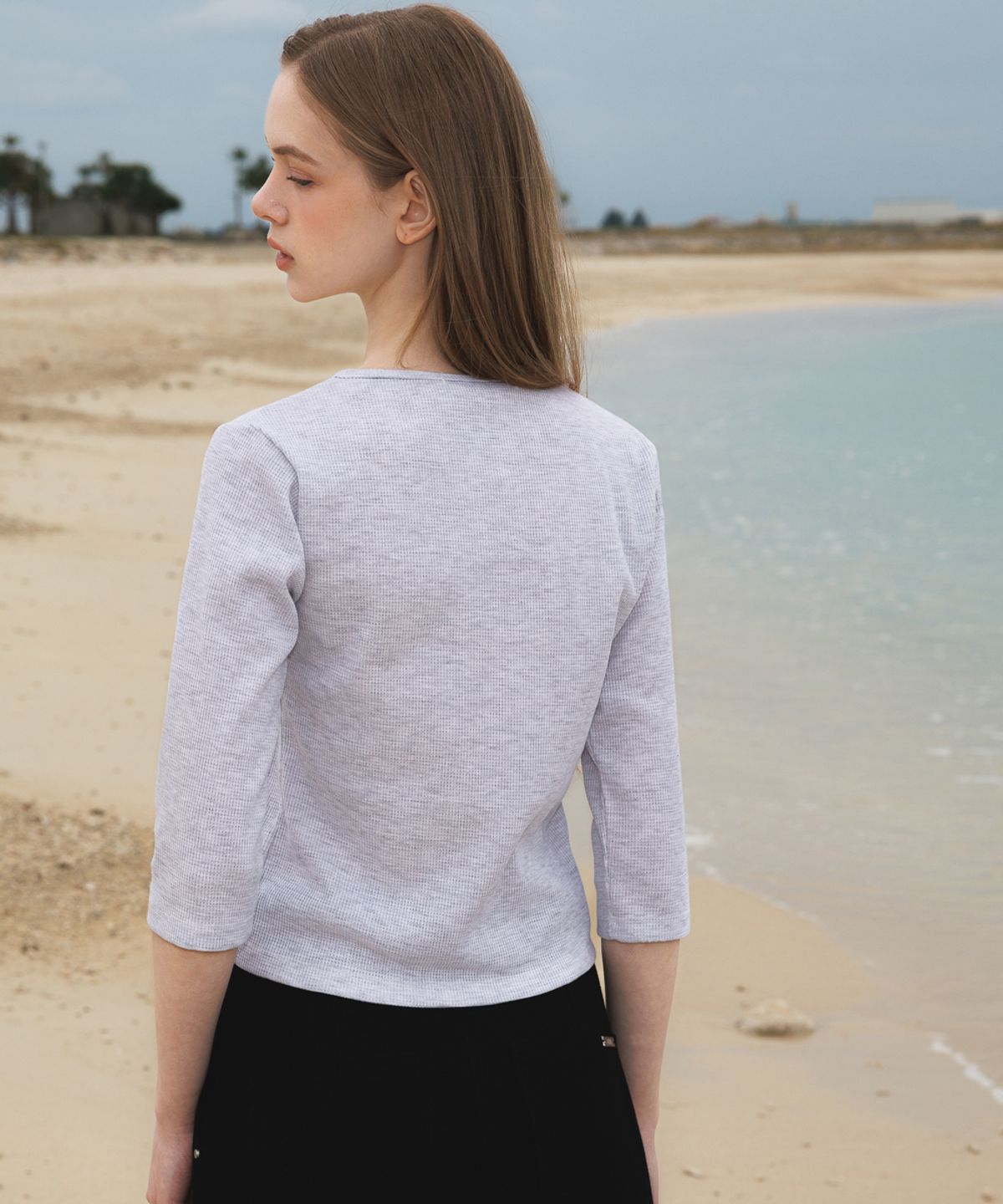 드헤베(DEHEVE) Basic Waffle T-Shirt [Gray]