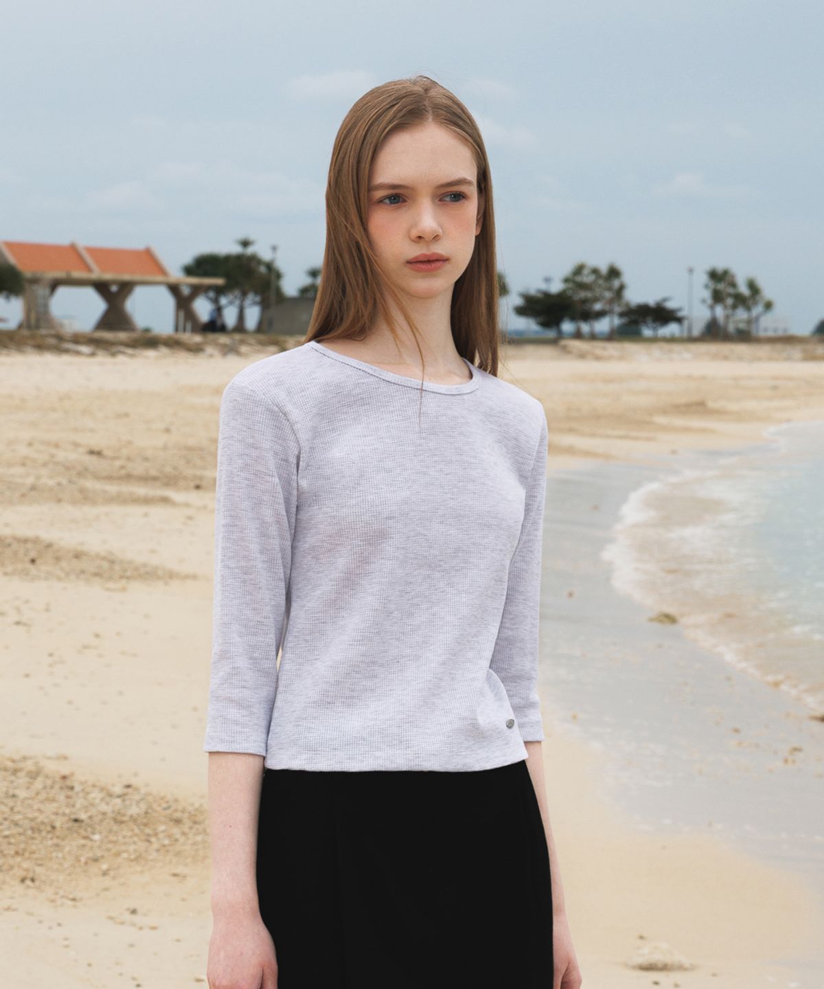 드헤베(DEHEVE) Basic Waffle T-Shirt [Gray]