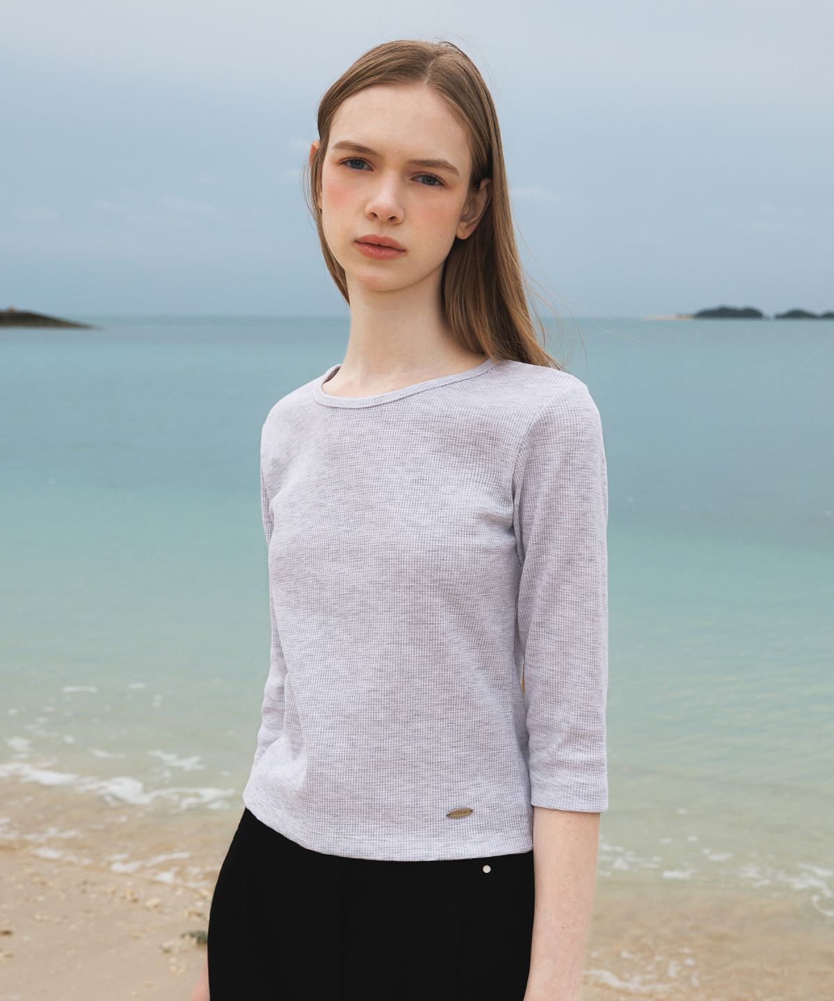 드헤베(DEHEVE) Basic Waffle T-Shirt [Gray]