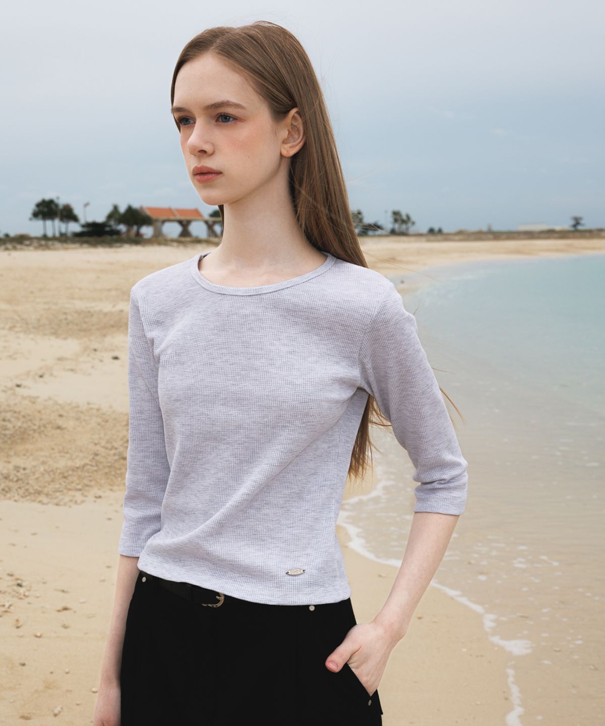 드헤베(DEHEVE) Basic Waffle T-Shirt [Gray]
