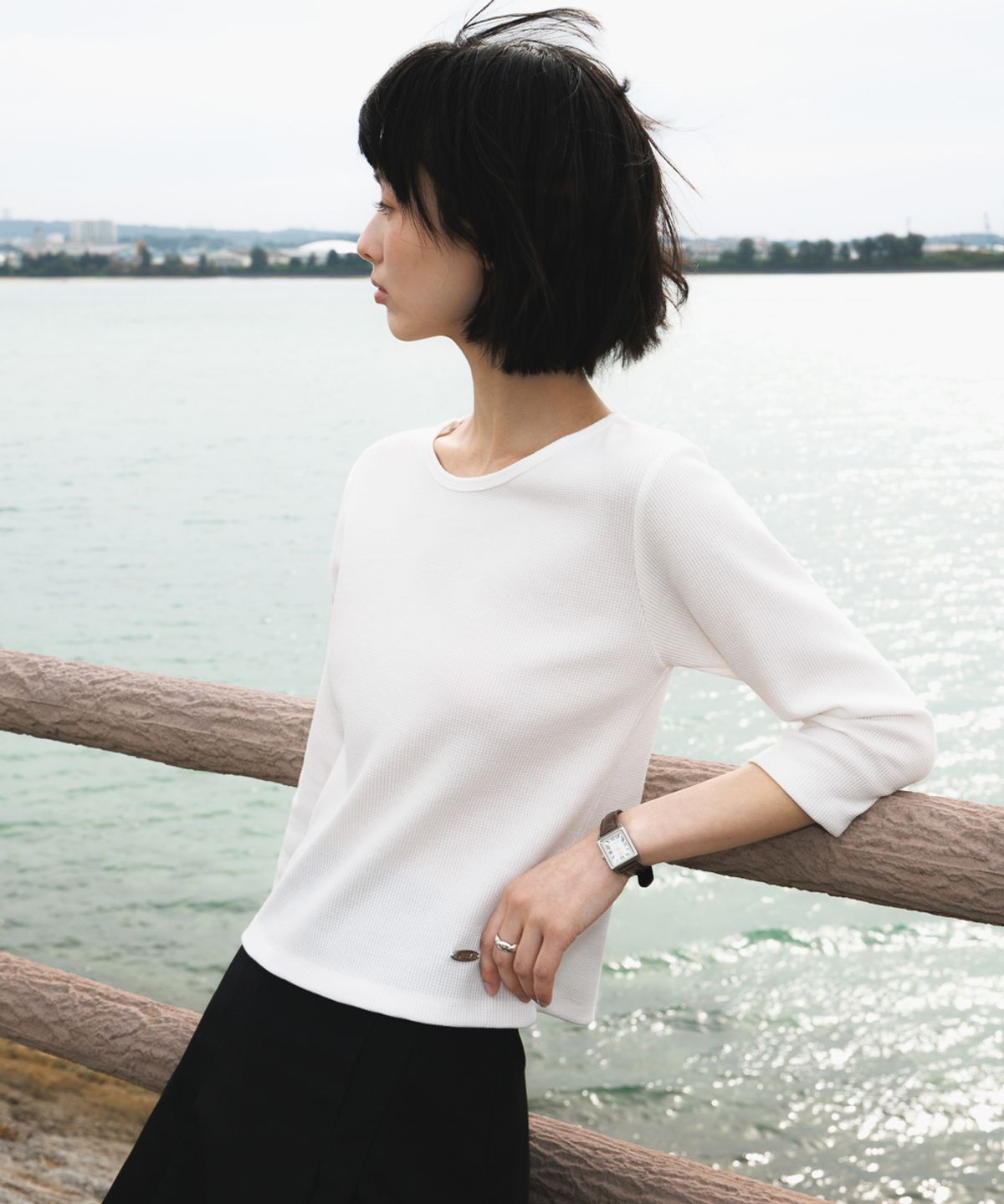 드헤베(DEHEVE) Basic Waffle T-Shirt [Ivory]