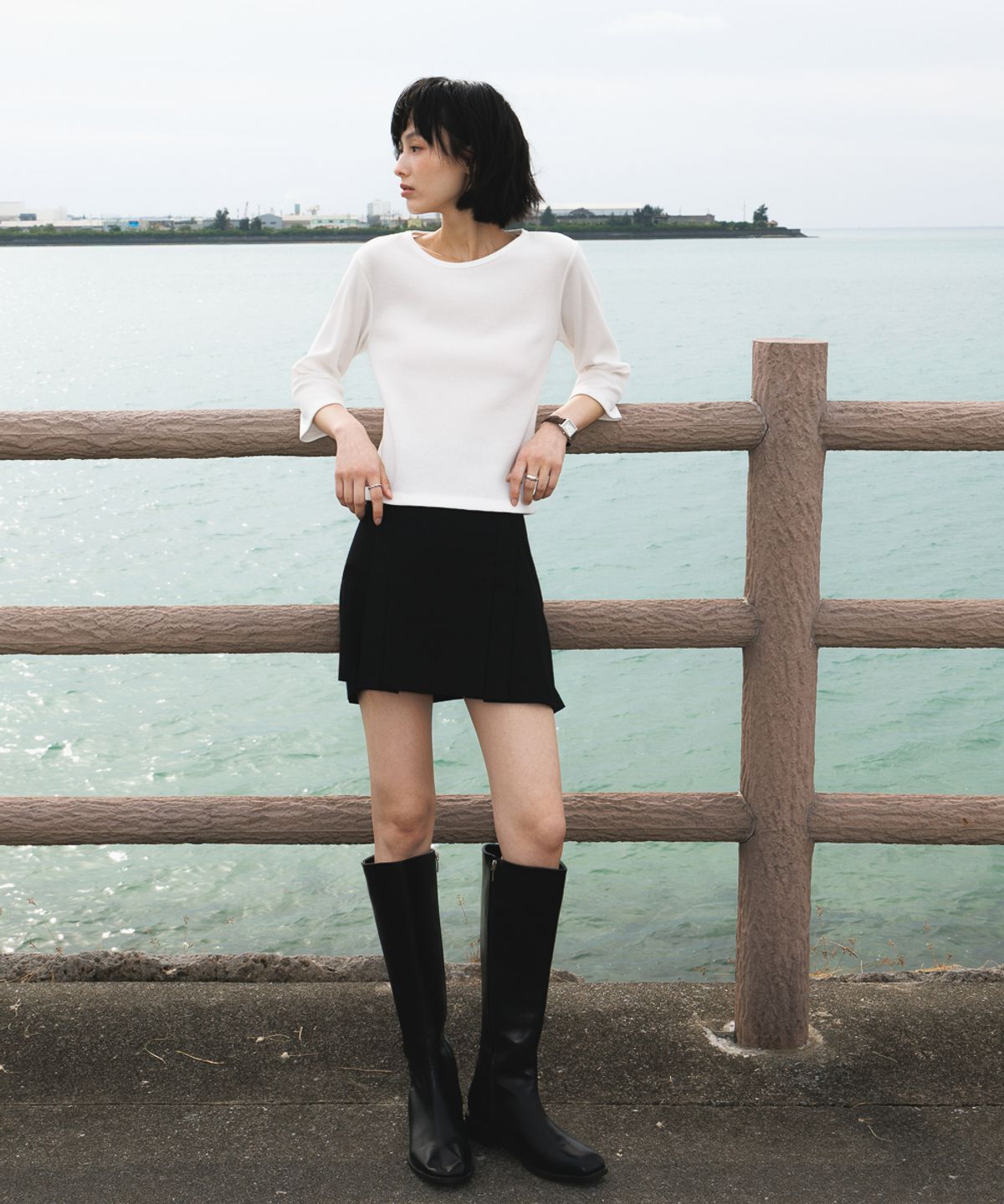 드헤베(DEHEVE) Basic Waffle T-Shirt [Ivory]