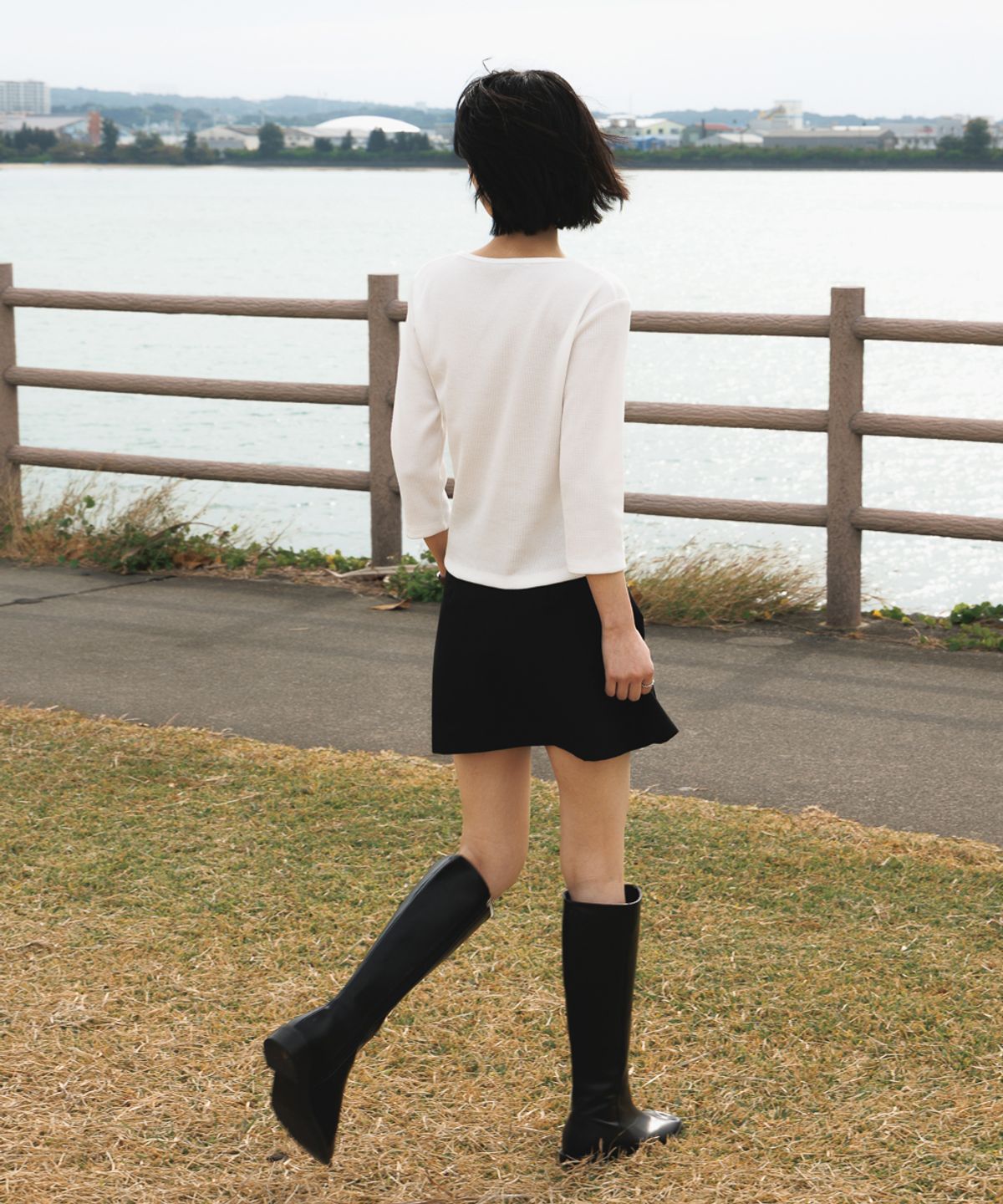 드헤베(DEHEVE) Basic Waffle T-Shirt [Ivory]