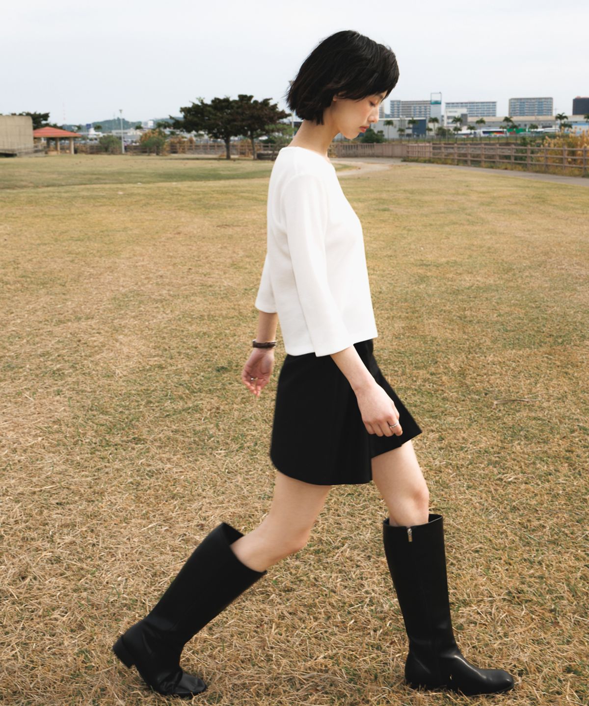 드헤베(DEHEVE) Basic Waffle T-Shirt [Ivory]
