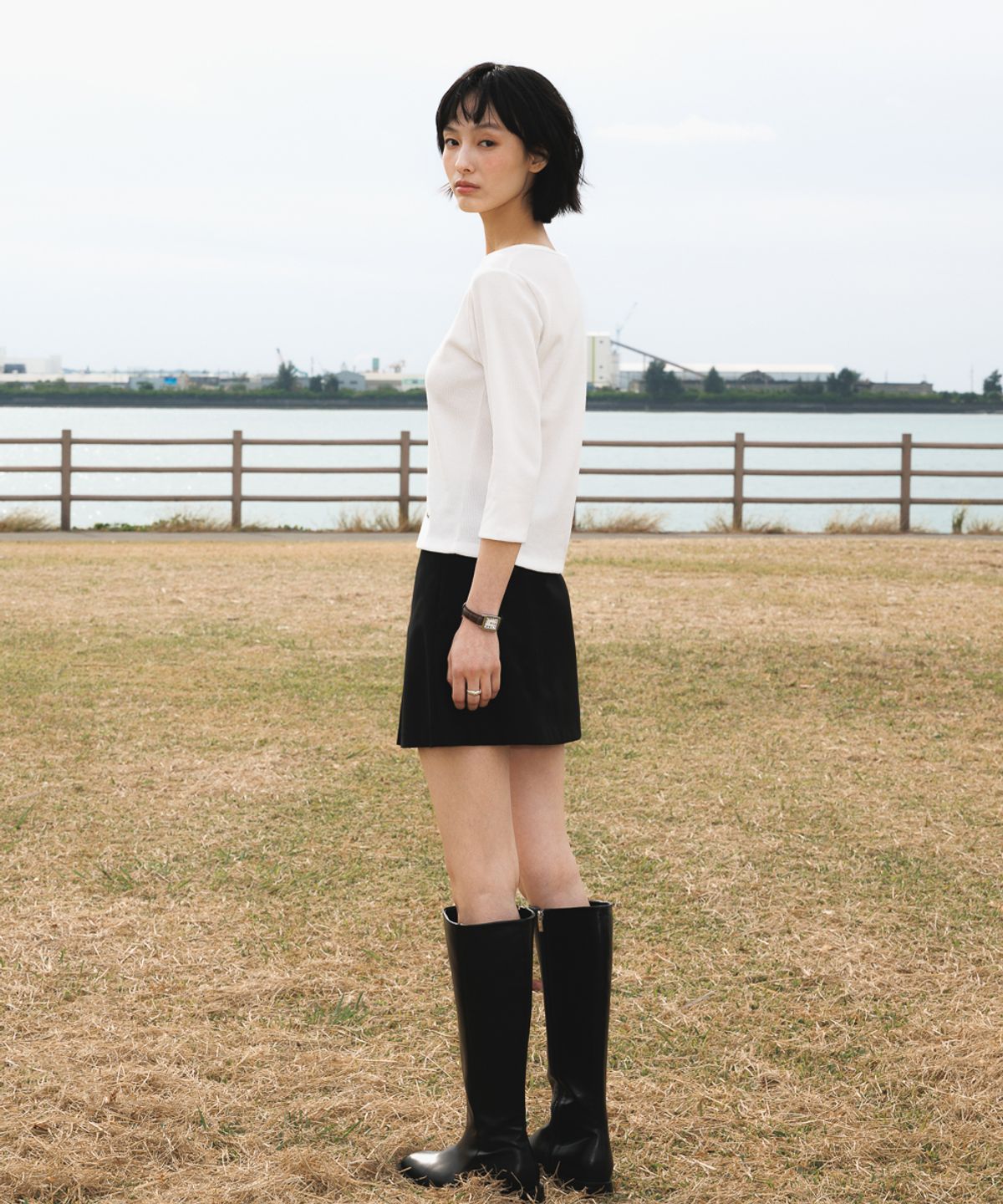 드헤베(DEHEVE) Basic Waffle T-Shirt [Ivory]