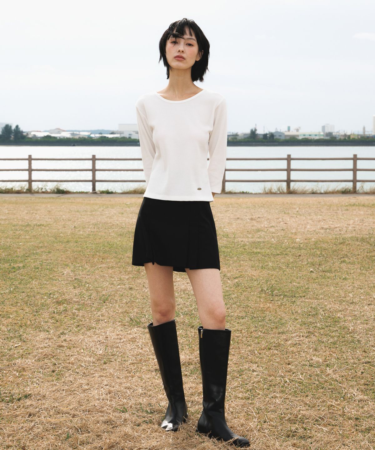 드헤베(DEHEVE) Basic Waffle T-Shirt [Ivory]