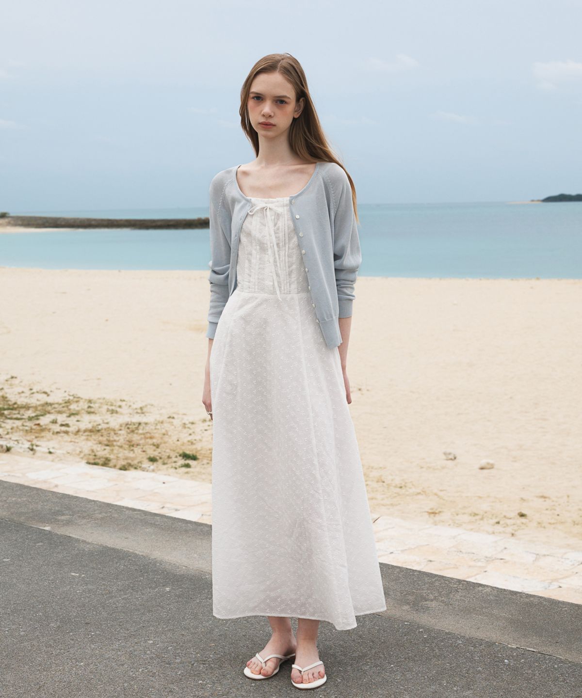 드헤베(DEHEVE) Floral Jacquard Dress [Ivory]