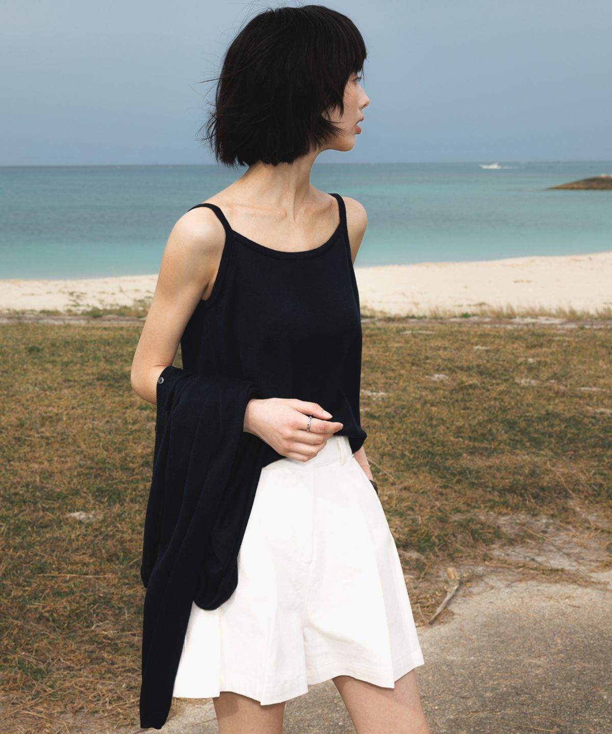 드헤베(DEHEVE) Summer Knit Cardigan Set [Black]