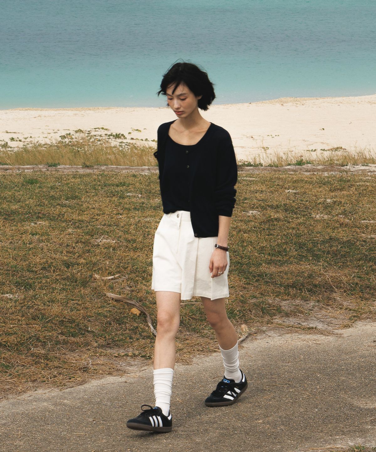드헤베(DEHEVE) Summer Knit Cardigan Set [Black]